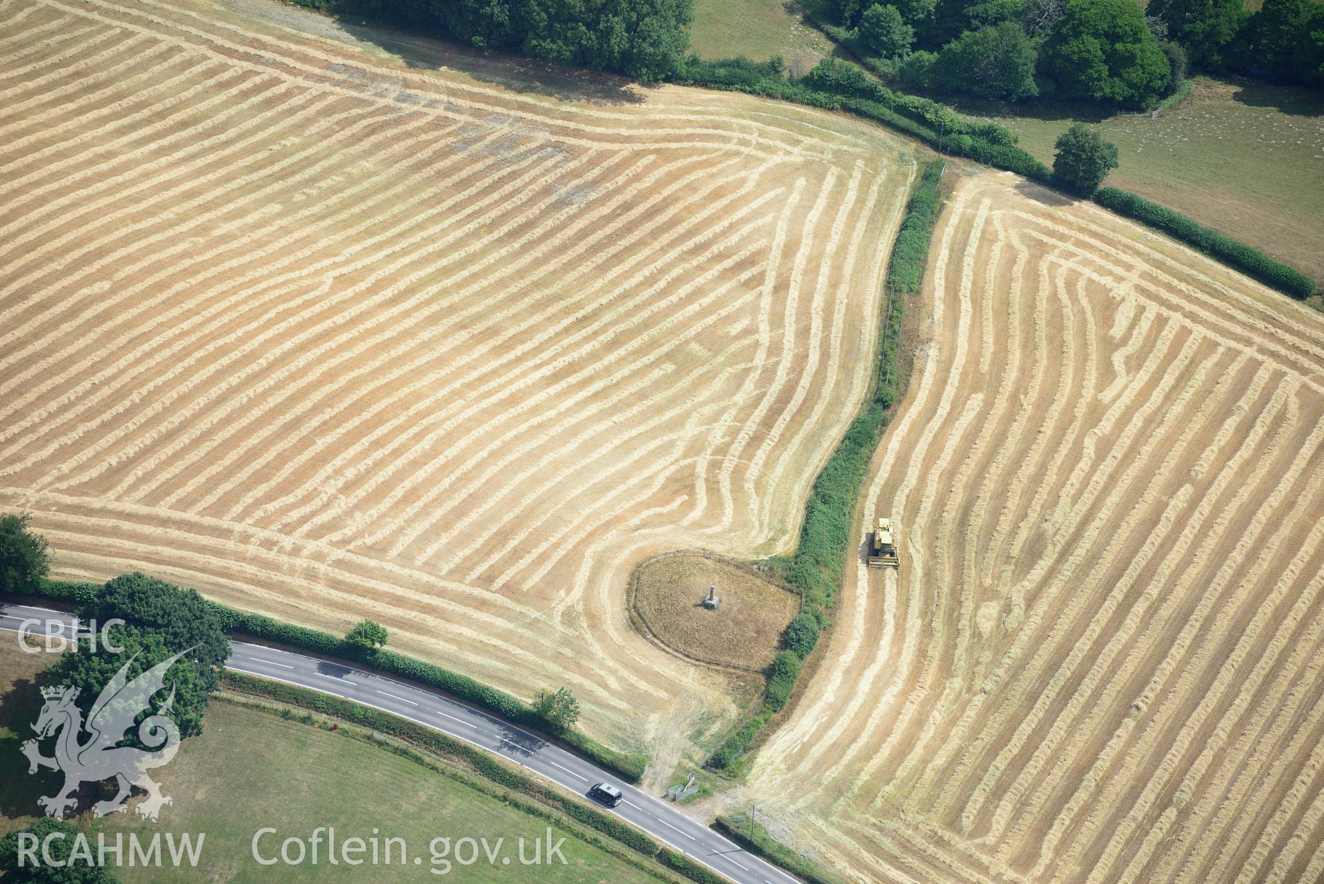 Royal Commission aerial photography of the Pillar of Eliseg taken on 19th July 2018 during the 2018 drought.