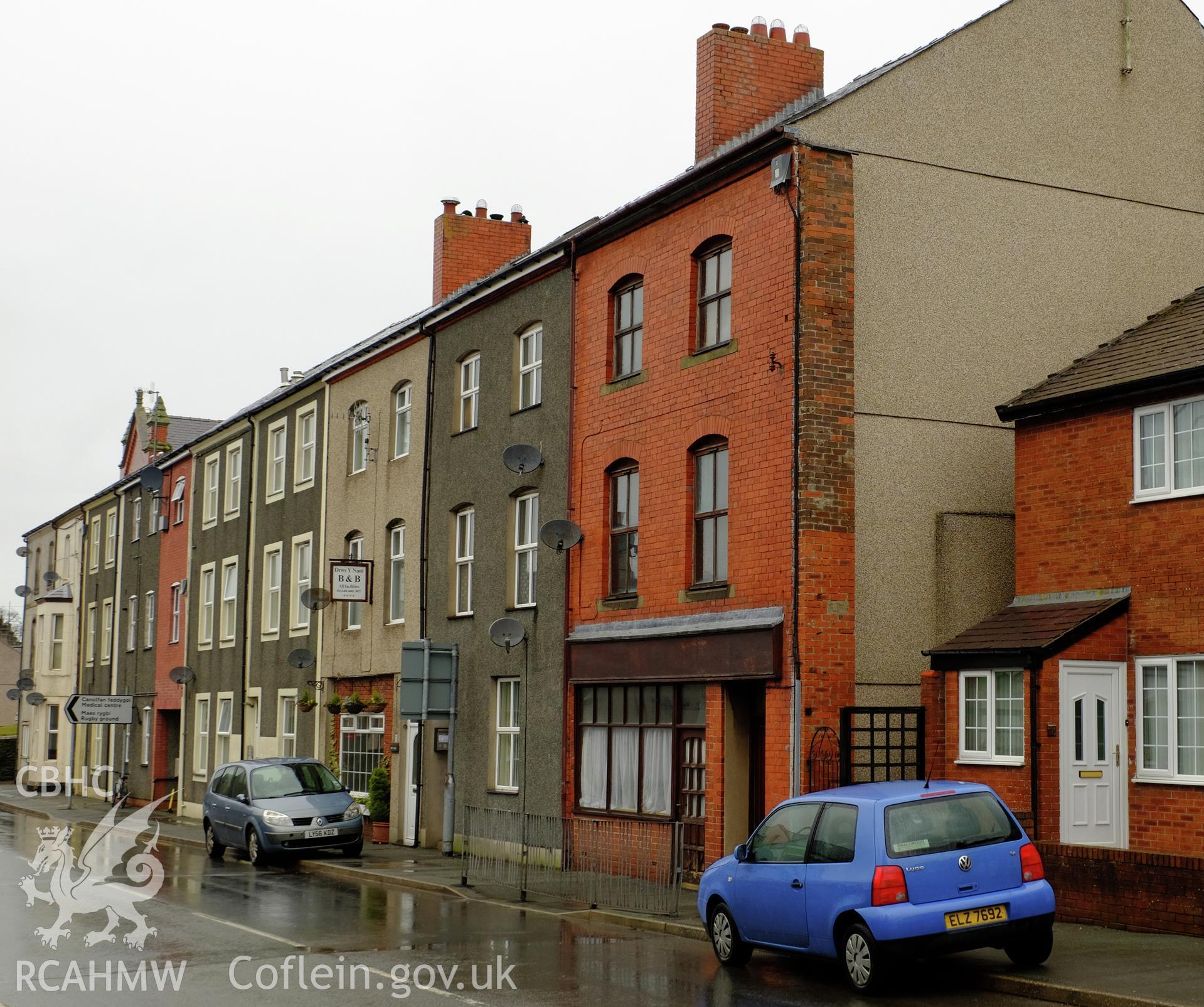 Colour photograph showing view looking north west at Rhes Penrhyn, Bethesda, produced by Richard Hayman 16th February 2017