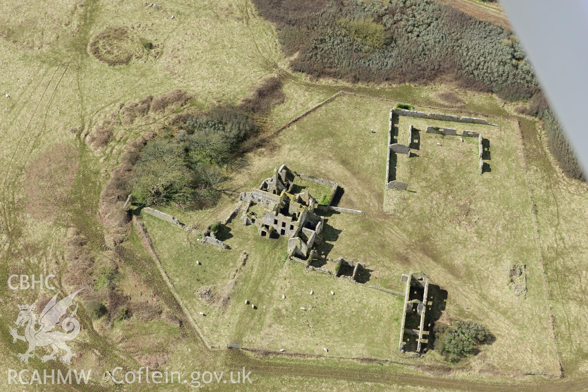 Pricaston Farmhouse. Baseline aerial reconnaissance survey for the CHERISH Project. ? Crown: CHERISH PROJECT 2018. Produced with EU funds through the Ireland Wales Co-operation Programme 2014-2020. All material made freely available through the Open Government Licence.