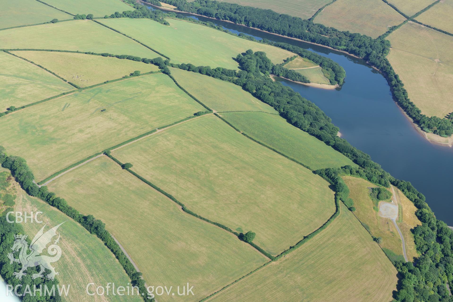 Royal Commission aerial photography of Walton wood or Llys y Fran Romano-British cropmark enclosures taken on 19th July 2018 during the 2018 drought.