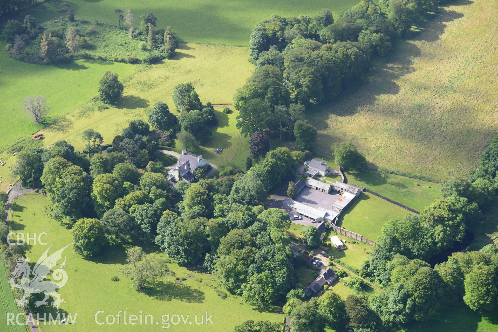 Plas Bodegroes and Plas Bodegroes garden, Pwllheli. Oblique aerial photograph taken during the Royal Commission's programme of archaeological aerial reconnaissance by Toby Driver on 23rd June 2015.