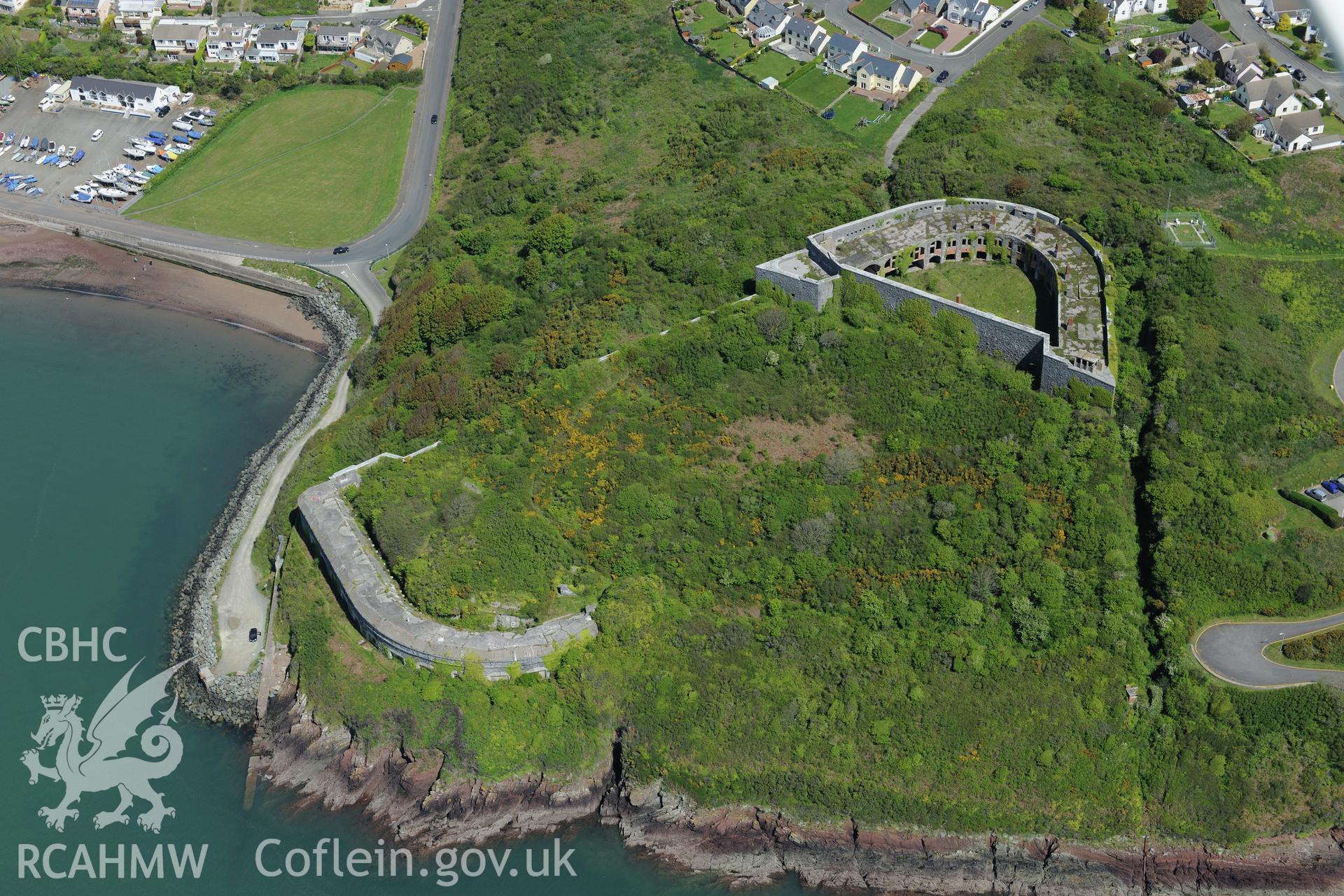 Fort Hubberston, Milford Haven. Oblique aerial photograph taken during the Royal Commission's programme of archaeological aerial reconnaissance by Toby Driver on 13th May 2015.