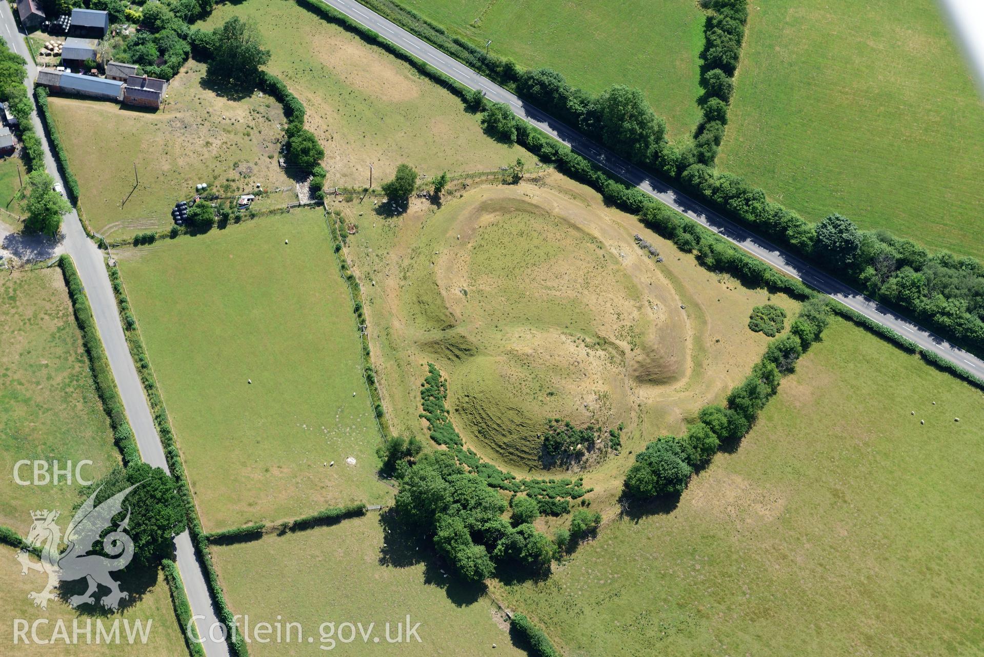 Royal Commission aerial photography of Tomen y Rhodwydd with parchmarks, taken on 19th July 2018 during the 2018 drought.