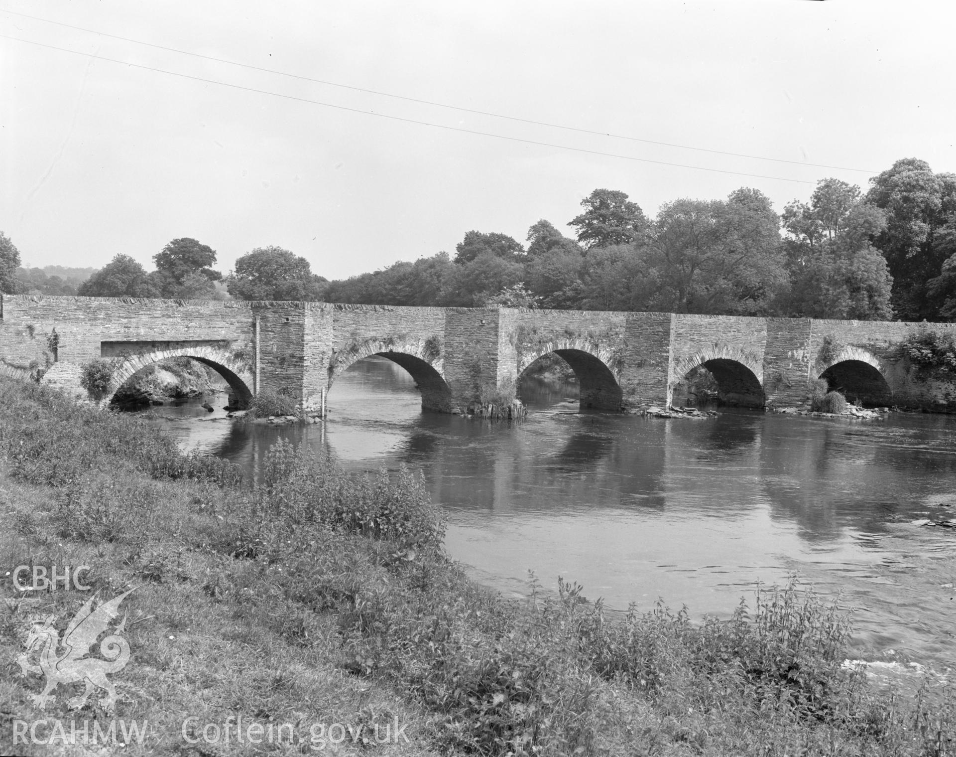 Digital copy of an acetate negative showing view of Llechryd bridge.