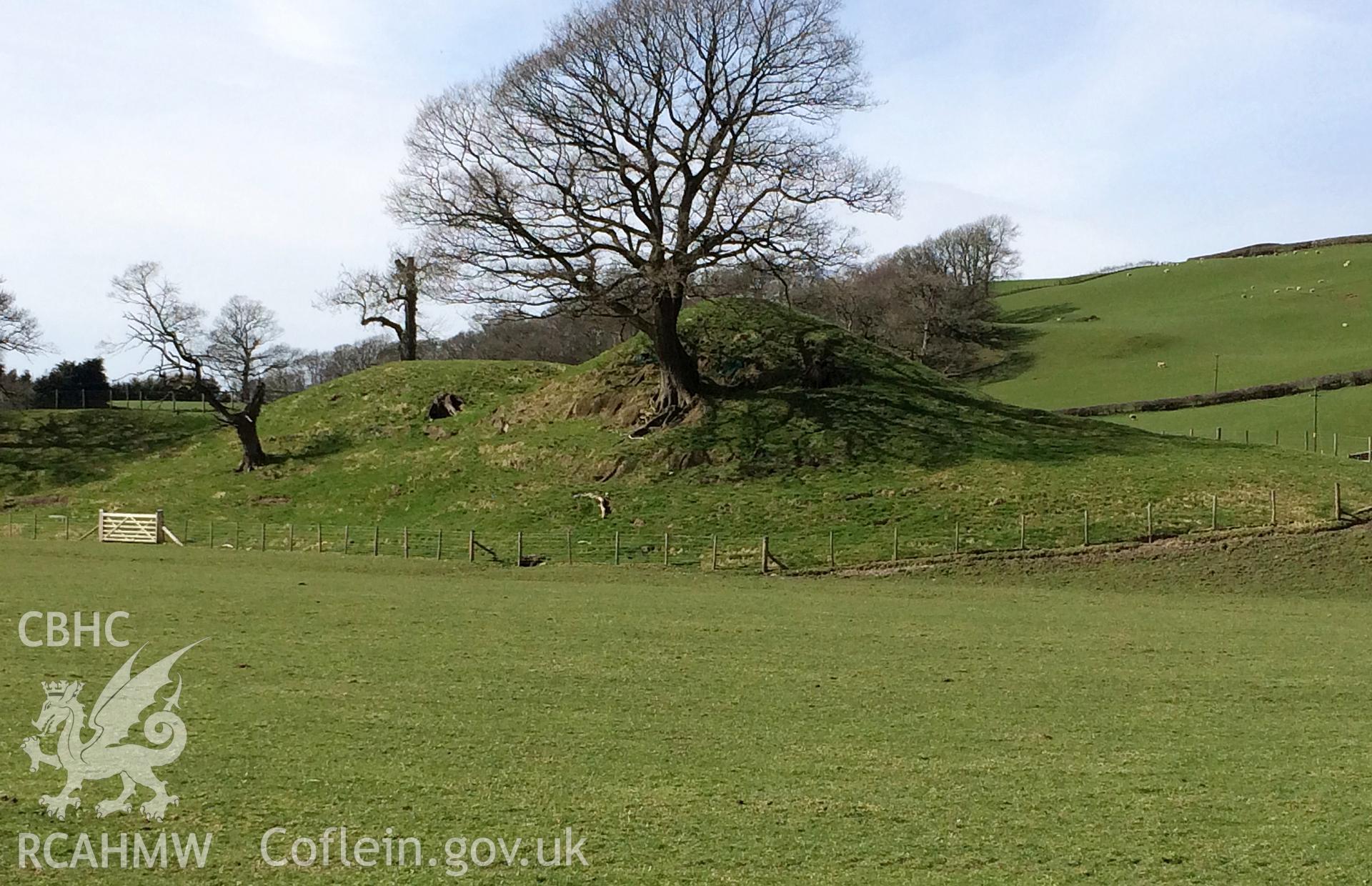 Colour photo showing view of Llysun Motte and Bailey Castle, taken by Paul R. Davis, 2018.