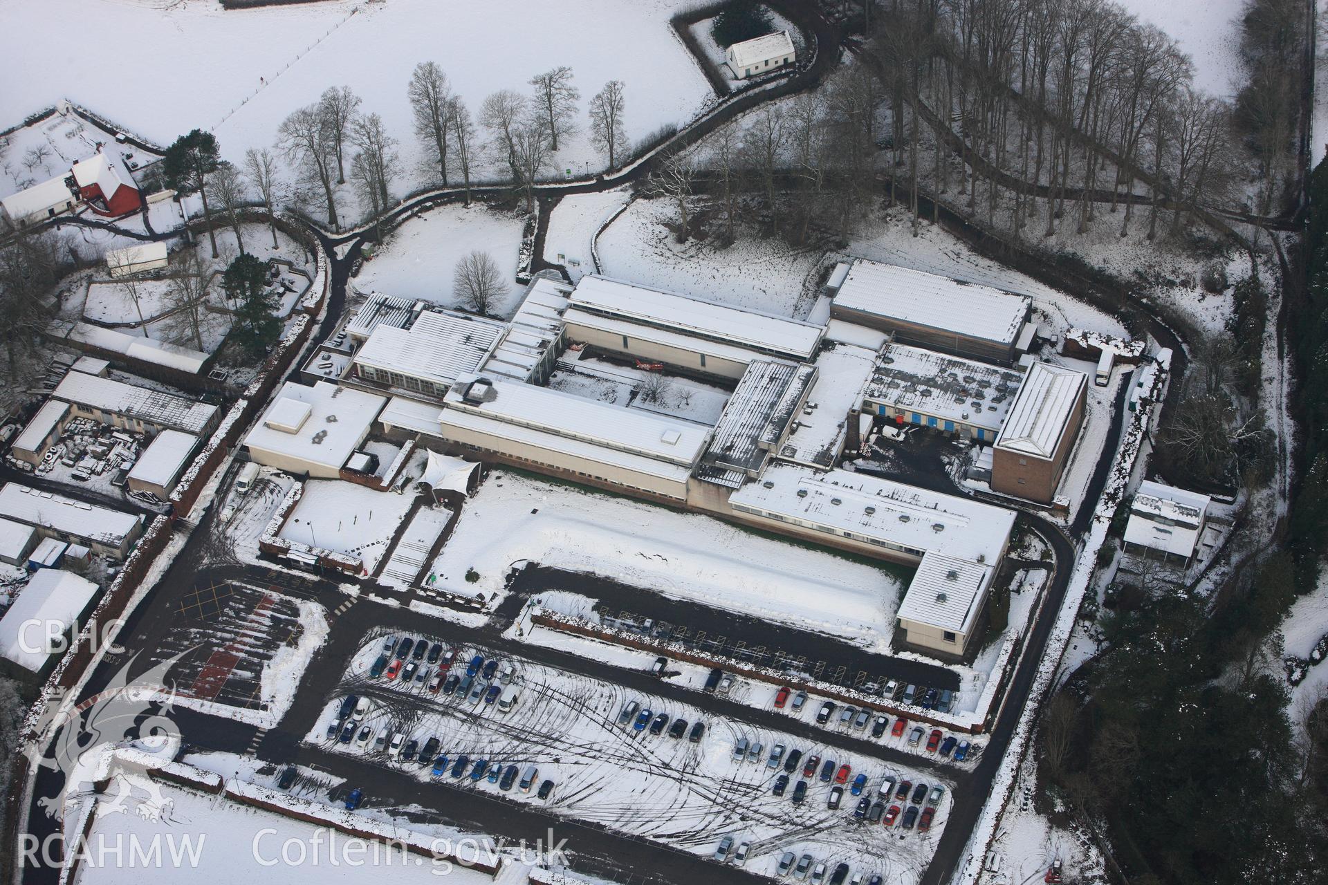 The main building and entrance at St Fagans Mueseum of Welsh Life. Oblique aerial photograph taken during the Royal Commission?s programme of archaeological aerial reconnaissance by Toby Driver on 24th January 2013.