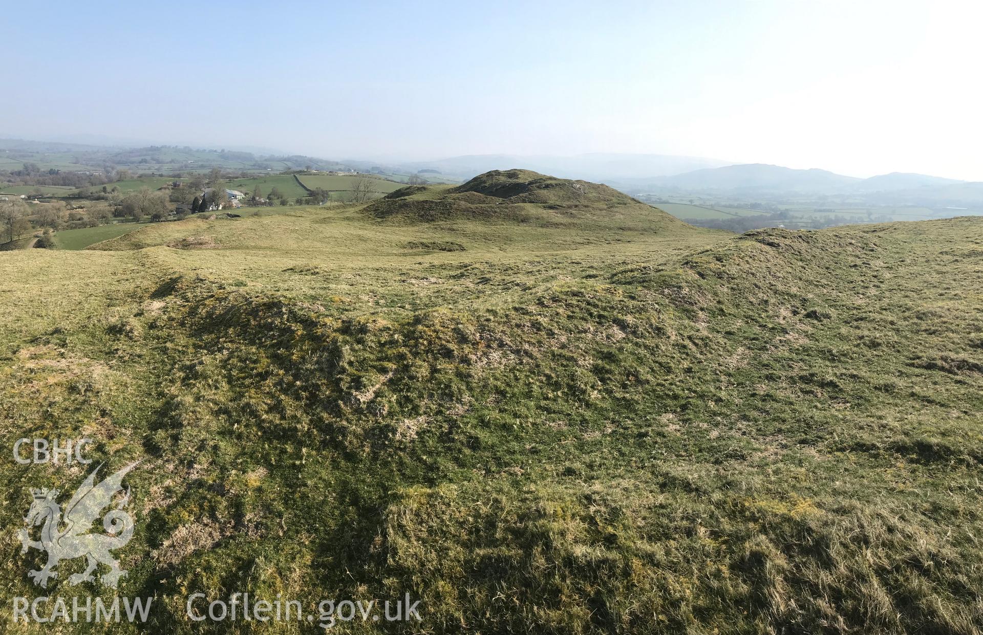 Colour photograph of Cefnllys Castle, east of Llandrindod Wells, taken by Paul R. Davis on 30th March 2019.