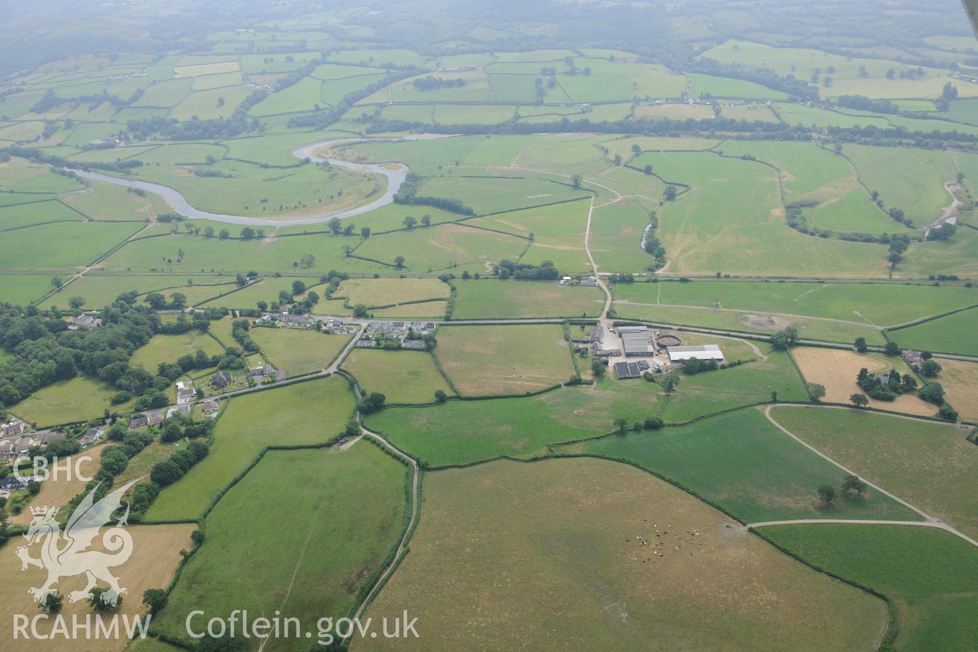 Royal Commission aerial photography of the Roman road in the Tywi Valley taken during drought conditions on 22nd July 2013.