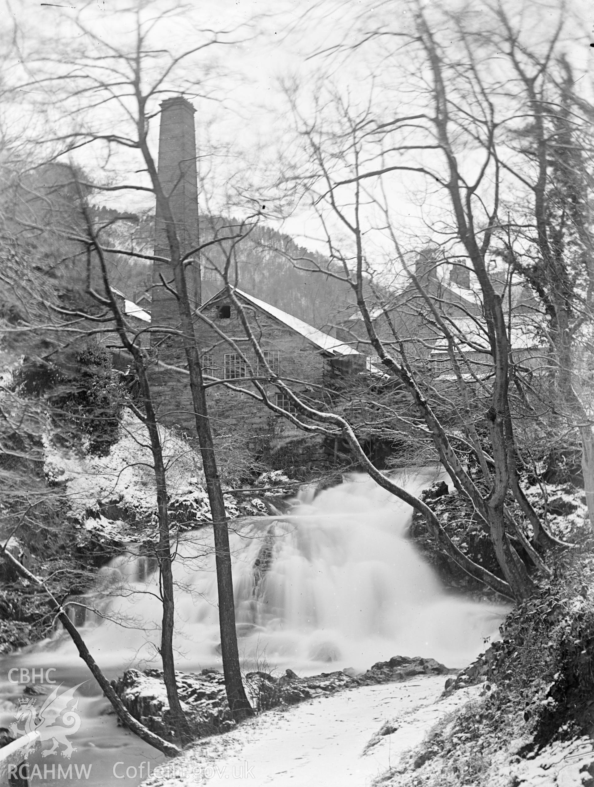 Digital copy of a glass plate showing image of Fairy Falls, Trefriw, taken by Manchester-based amateur photographer A. Rothwell, 1890-1910