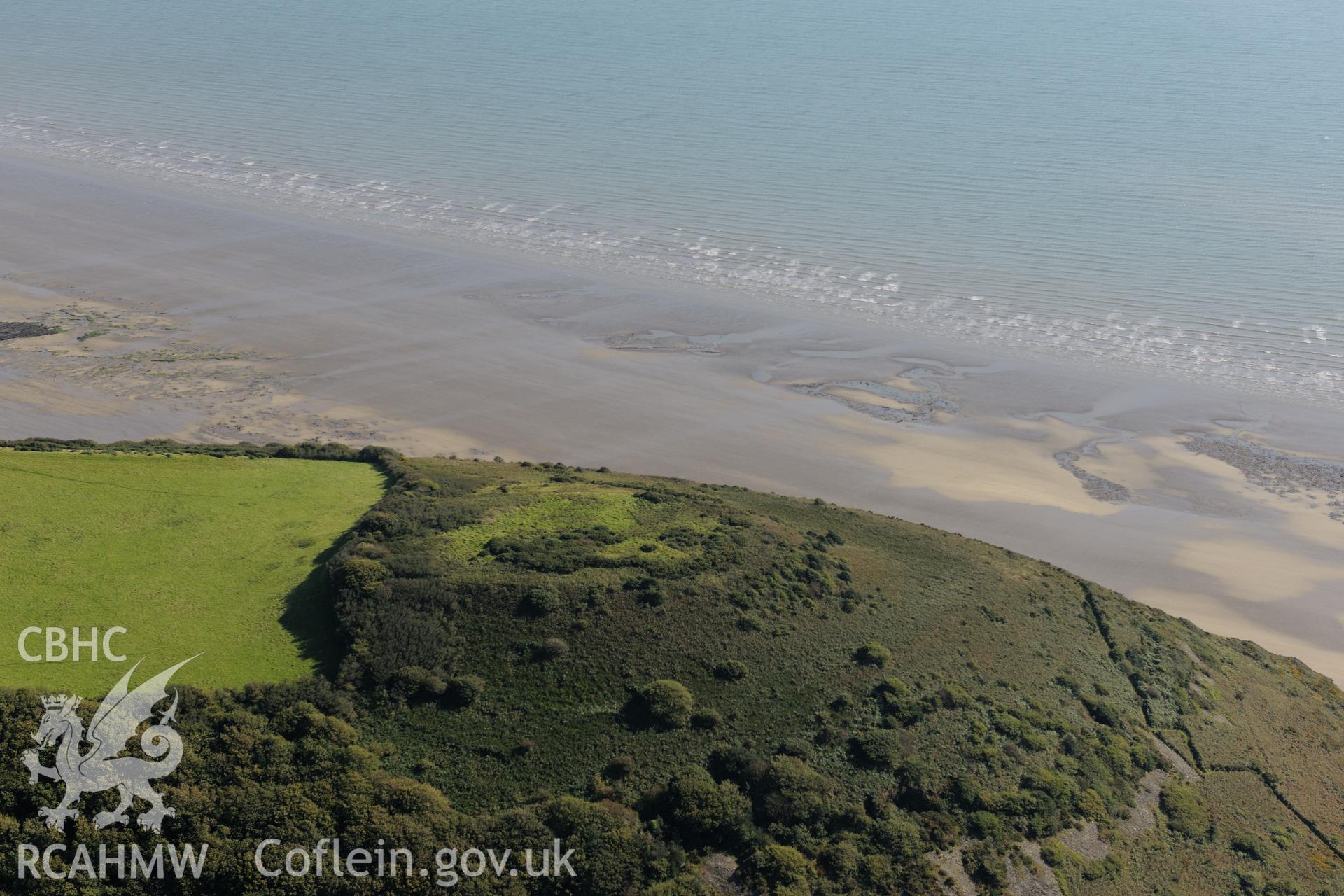 Top Castle hillfort, Eglwyscummin, north east of Tenby. Oblique aerial photograph taken during the Royal Commission's programme of archaeological aerial reconnaissance by Toby Driver on 30th September 2015.