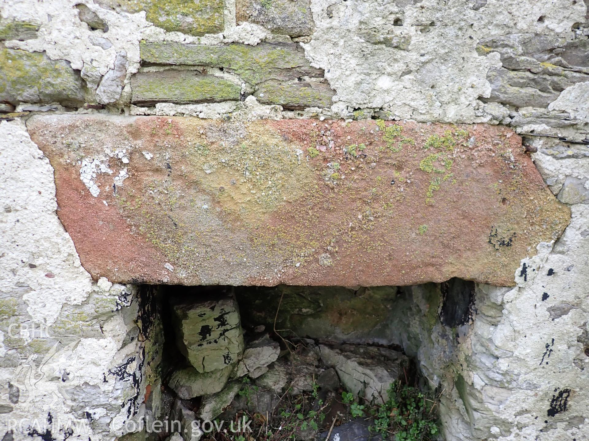 Investigator's photographic survey of the church on Puffin Island or Ynys Seiriol for the CHERISH Project. View of the ruinous cottage on the site of the transept to the south of the tower. ? Crown: CHERISH PROJECT 2018. Produced with EU funds through the Ireland Wales Co-operation Programme 2014-2020. All material made freely available through the Open Government Licence.