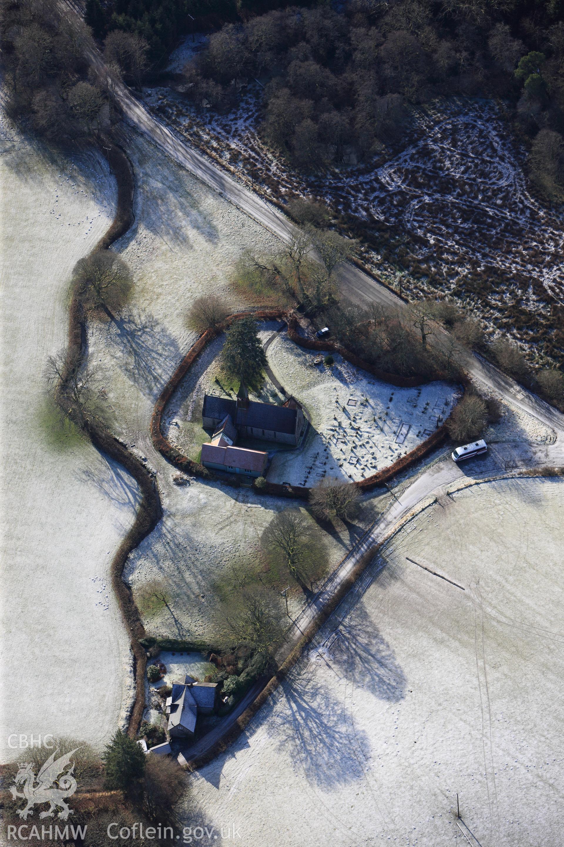 Church of the Lamb of God, Beulah, Treflys, west of Builth Wells. Oblique aerial photograph taken during the Royal Commission?s programme of archaeological aerial reconnaissance by Toby Driver on 15th January 2013.