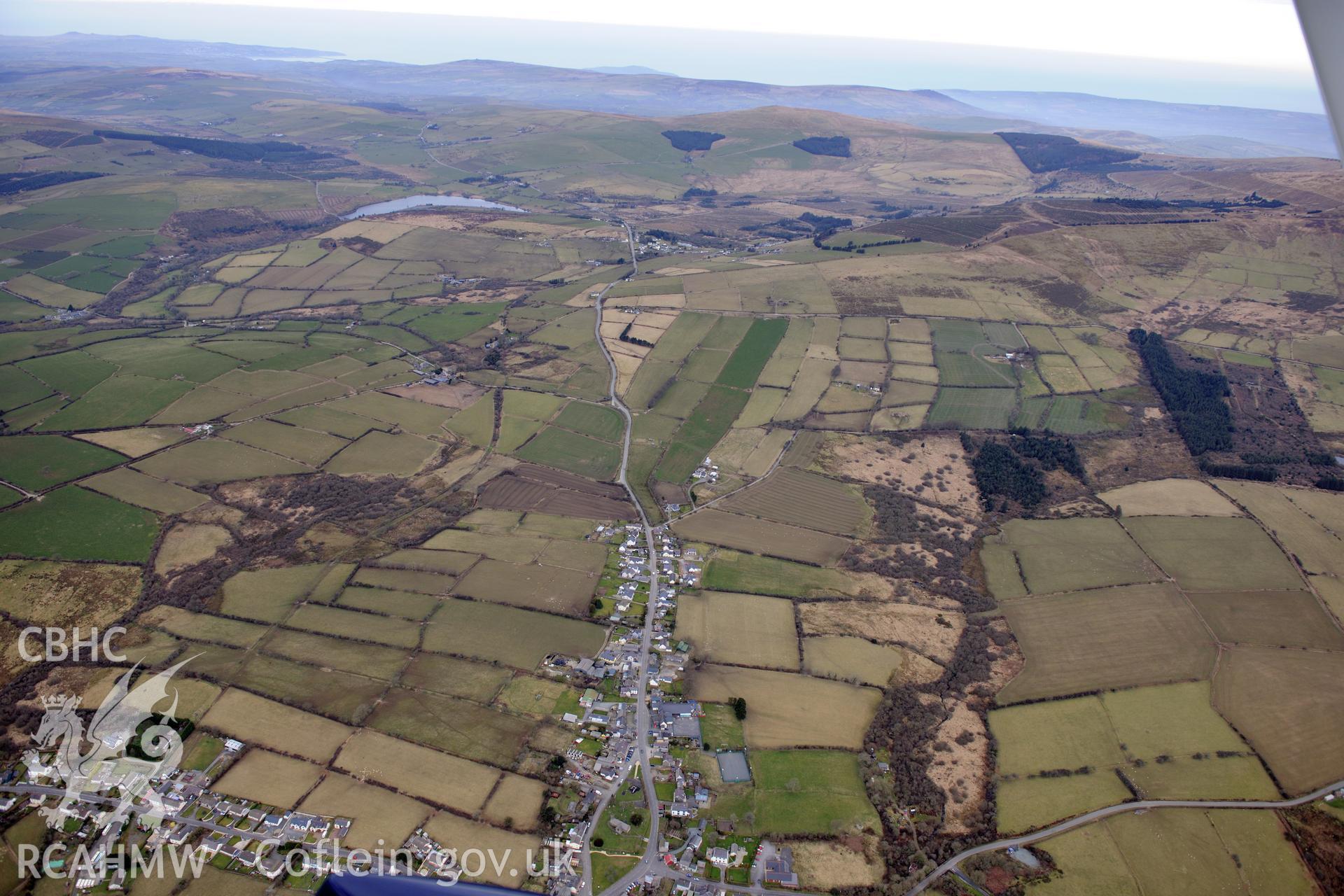 The village of Maenclochog in Pembrokeshire. Oblique aerial photograph taken during the Royal Commission?s programme of archaeological aerial reconnaissance by Toby Driver on 28th February 2013.