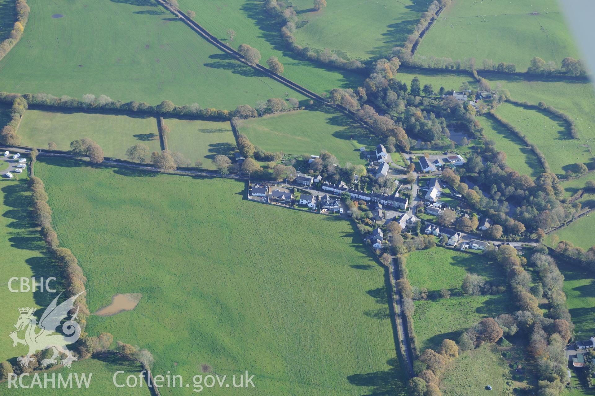 The village of Derwen Gam (Oakford). Oblique aerial photograph taken during the Royal Commission's programme of archaeological aerial reconnaissance by Toby Driver on 2nd November 2015.