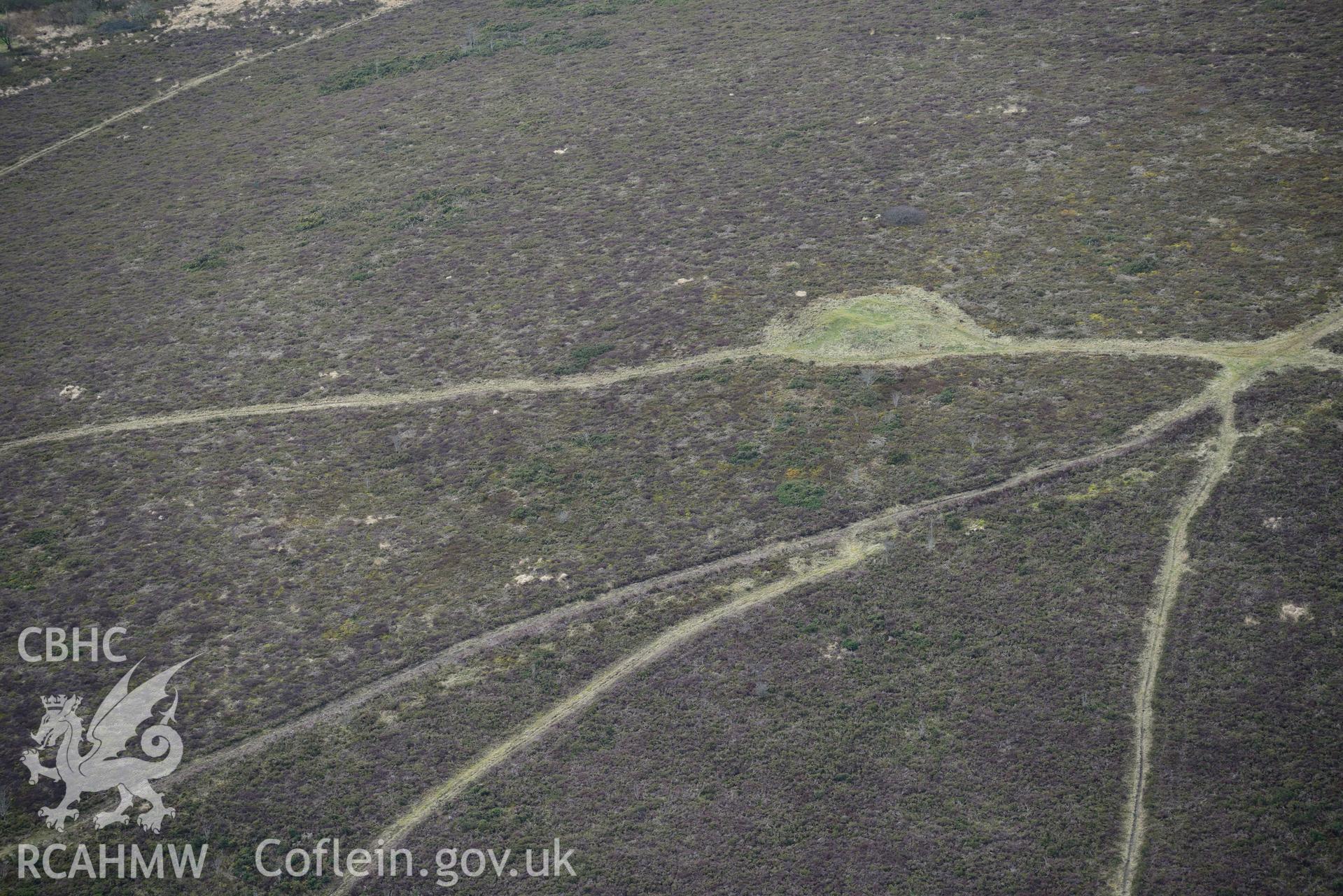 Freni-Fach Barrow near Bwlch-y-Groes, Newcastle Emlyn. Oblique aerial photograph taken during the Royal Commission's programme of archaeological aerial reconnaissance by Toby Driver on 13th March 2015.