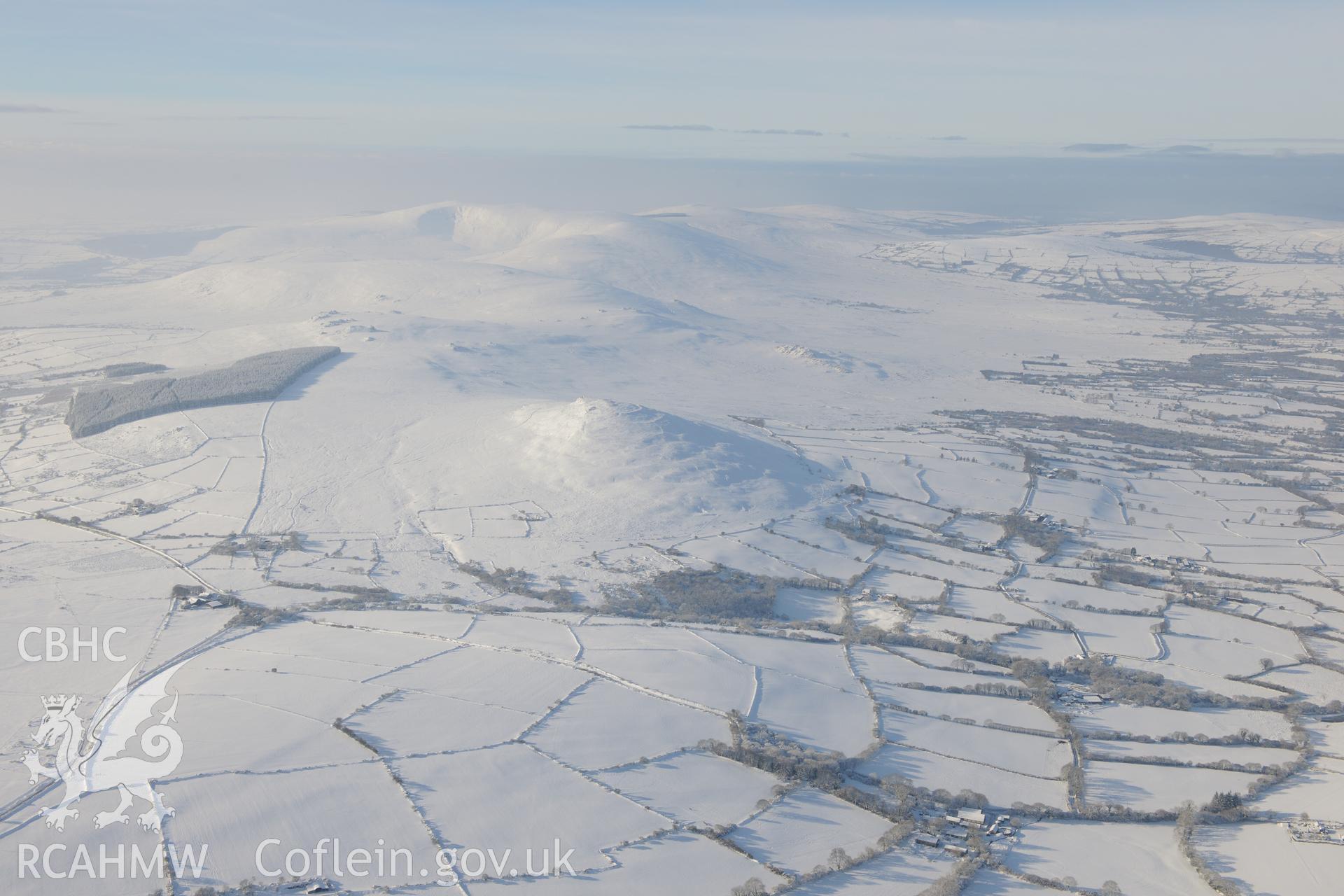 Foel Drygarn Hillfort, east of Crymych. Oblique aerial photograph taken during the Royal Commission?s programme of archaeological aerial reconnaissance by Toby Driver on 24th January 2013.