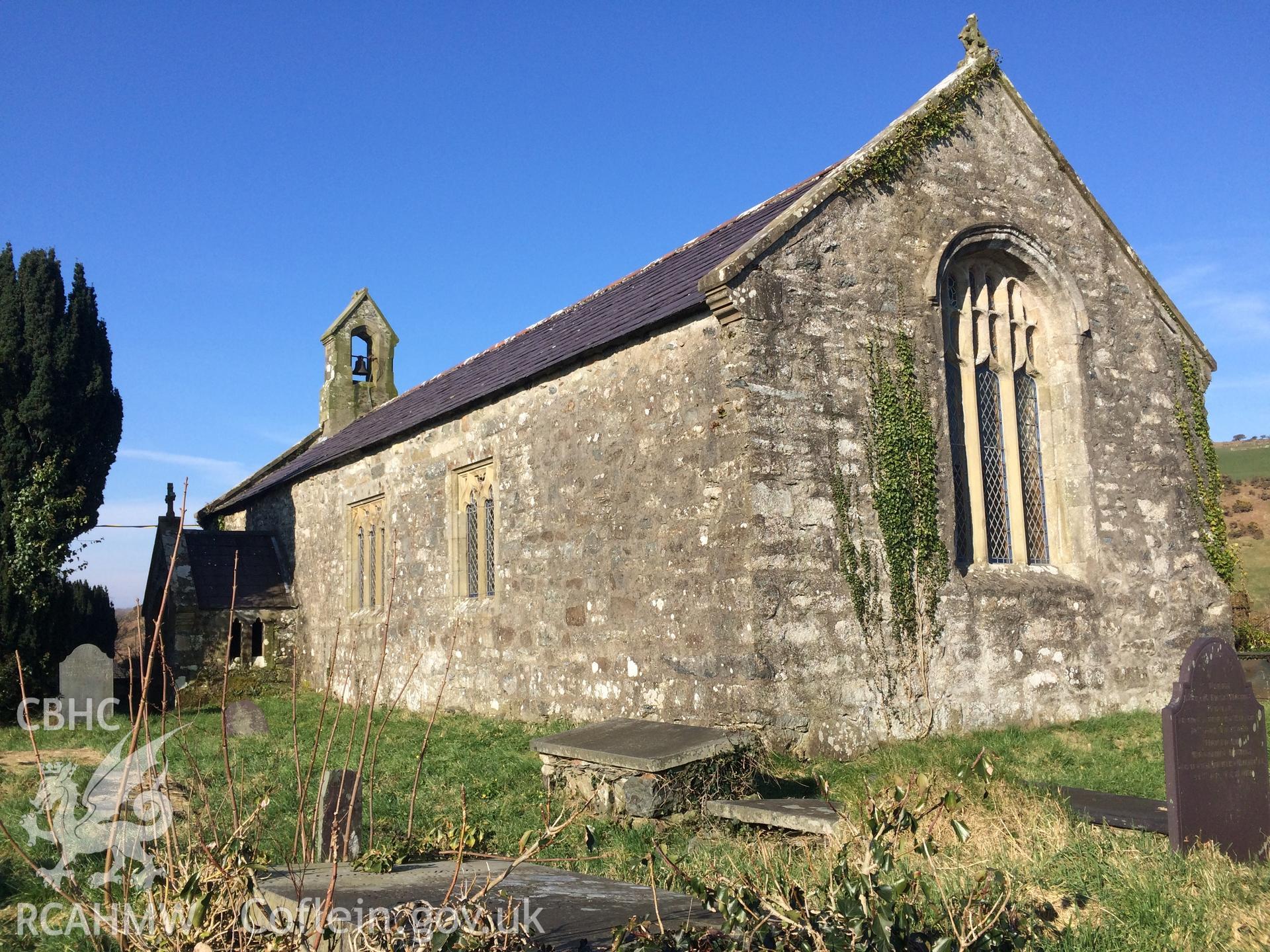 Colour photo showing view of St Cybi's Church, Llangybi taken by Paul R. Davis, 6th March 2018.