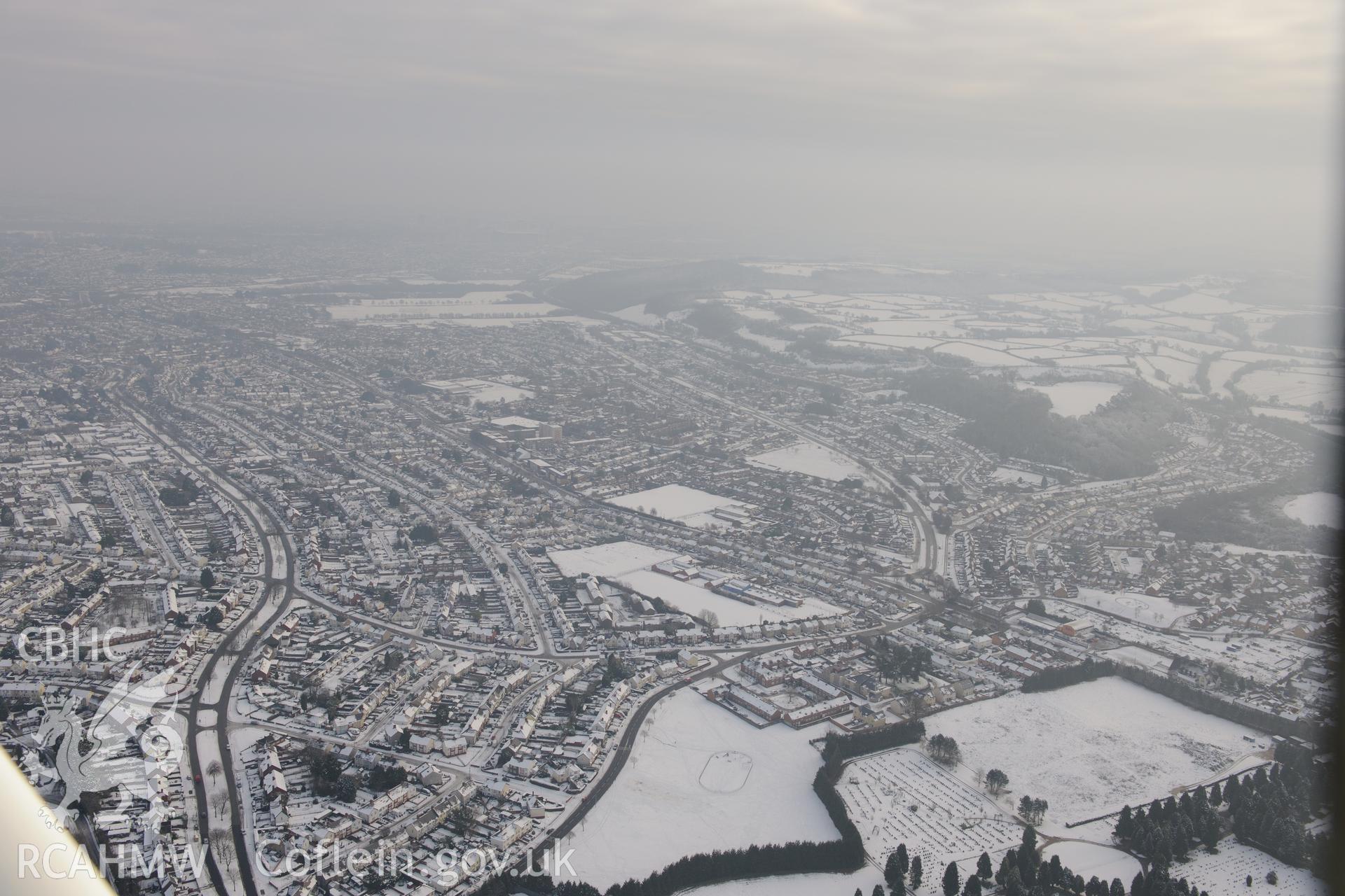 Caerau hillfort and Caerau community, Cardiff. Oblique aerial photograph taken during the Royal Commission?s programme of archaeological aerial reconnaissance by Toby Driver on 24th January 2013.