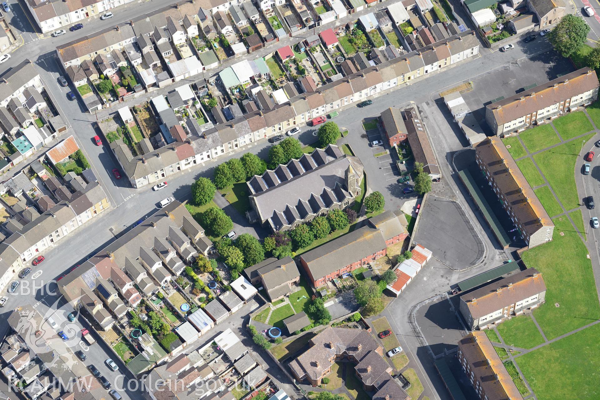 St. Peter's Church in Llanelli. Oblique aerial photograph taken during the Royal Commission's programme of archaeological aerial reconnaissance by Toby Driver on 19th June 2015.