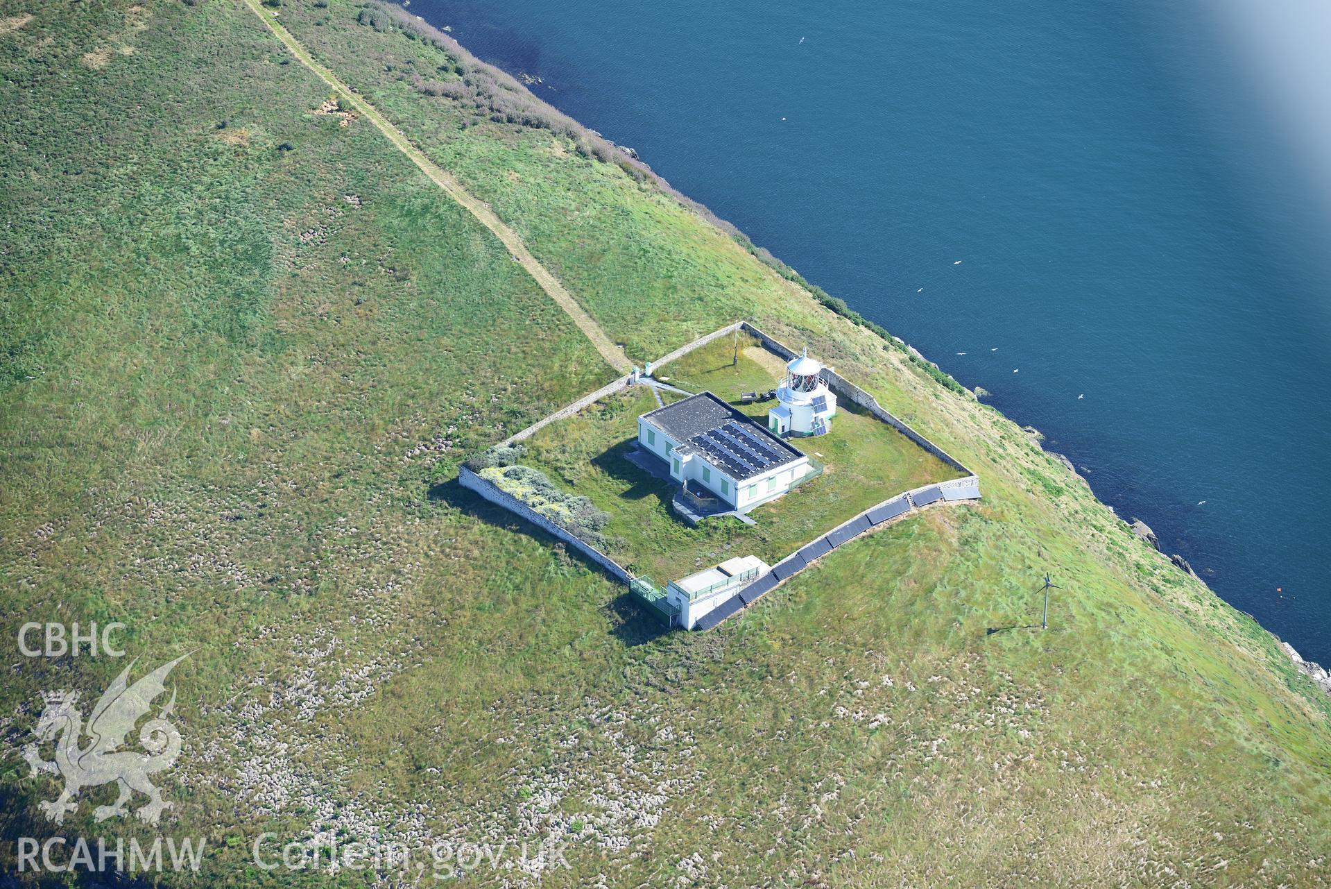 St Tudwal's Island West and its lighthouse. Oblique aerial photograph taken during the Royal Commission's programme of archaeological aerial reconnaissance by Toby Driver on 23rd June 2015.