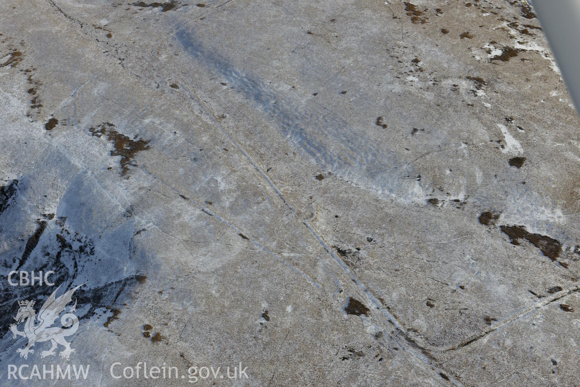 Y Pigwn Roman camps, Mynydd Bach, Trecastell. Oblique aerial photograph taken during the Royal Commission?s programme of archaeological aerial reconnaissance by Toby Driver on 15th January 2013.