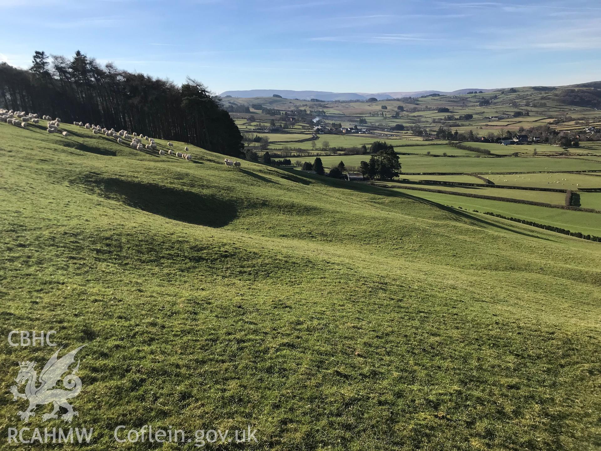 Colour photograph of Beili Bedw settlement complex, St. Harmon, north of Rhayader, taken by Paul R. Davis on 14th February 2019.