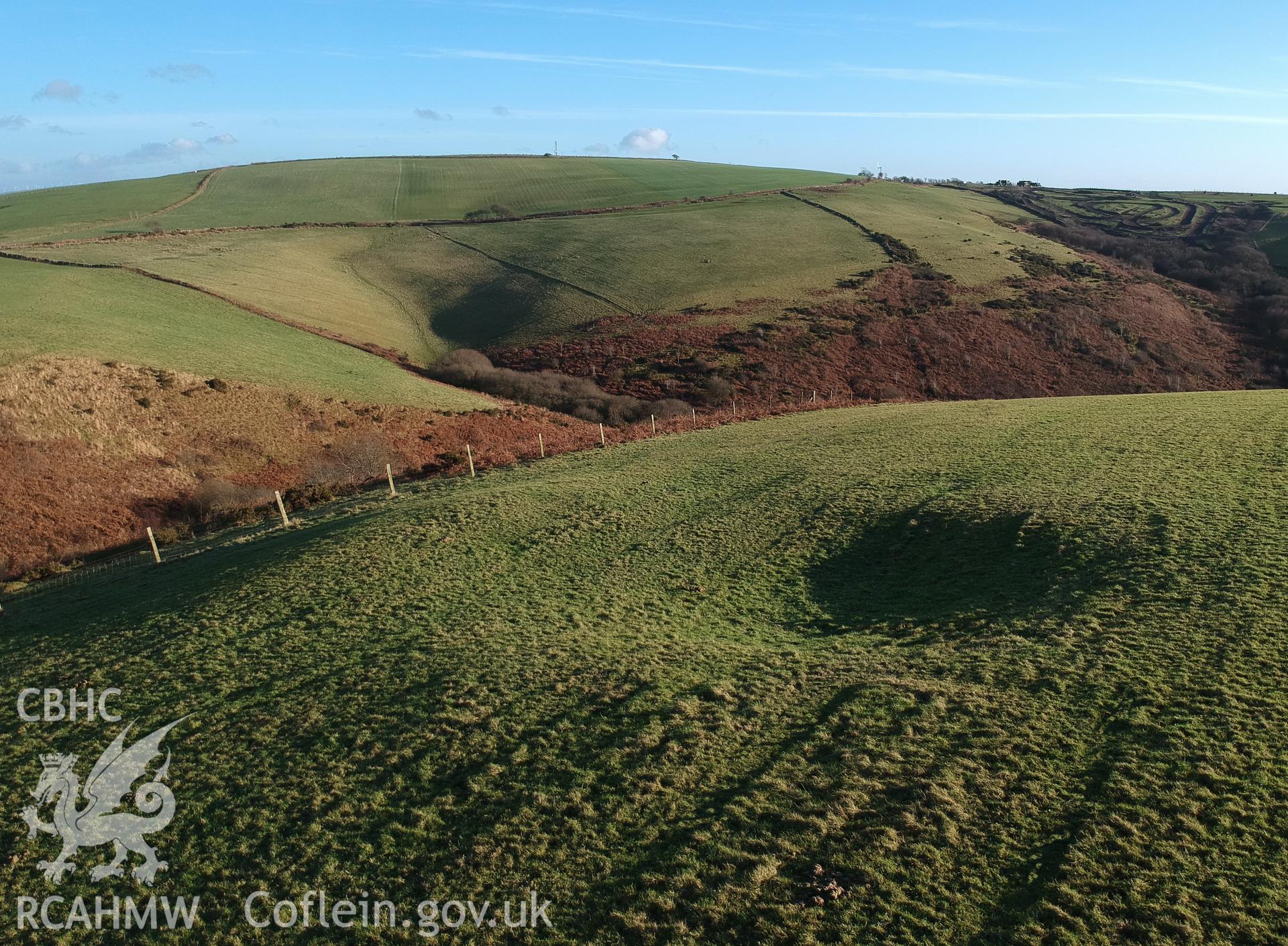 Digital colour photograph showing house platform I west of Mynydd Ty-Talwyn, Llangynwyd Lower, taken by Paul Davis on 12th January 2020.