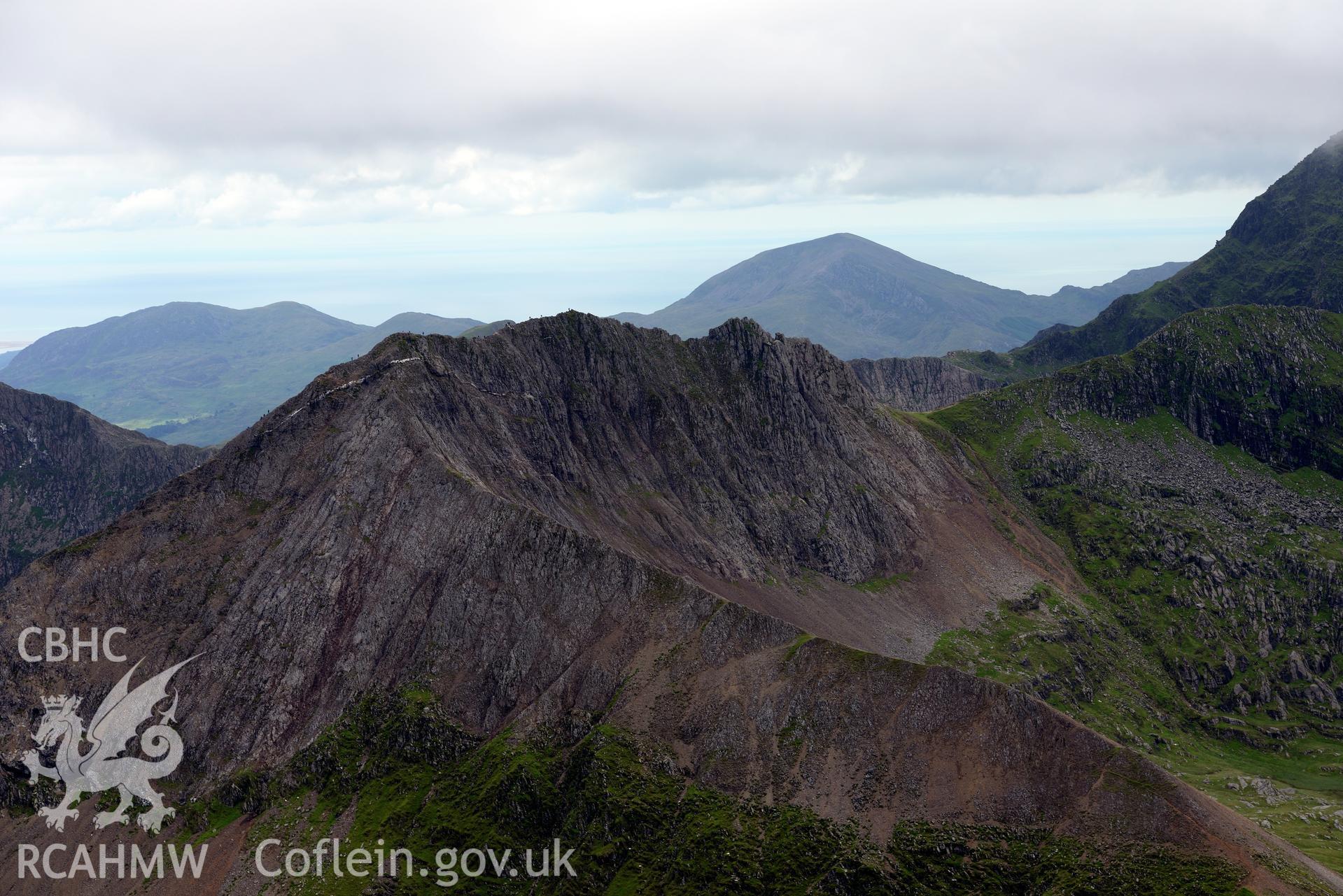 Snowdon. Oblique aerial photograph taken during the Royal Commission's programme of archaeological aerial reconnaissance by Toby Driver on 30th July 2015.