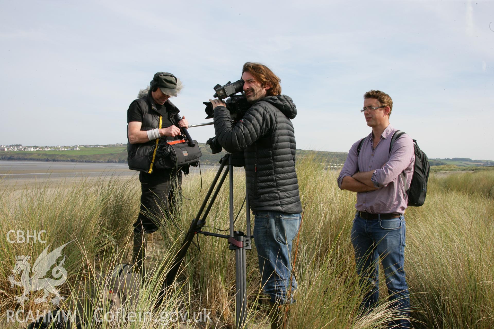 Poppit Fish Trap at low tide, photographed during filming for the TV series 'What on Earth?' with the Discovery Channel.