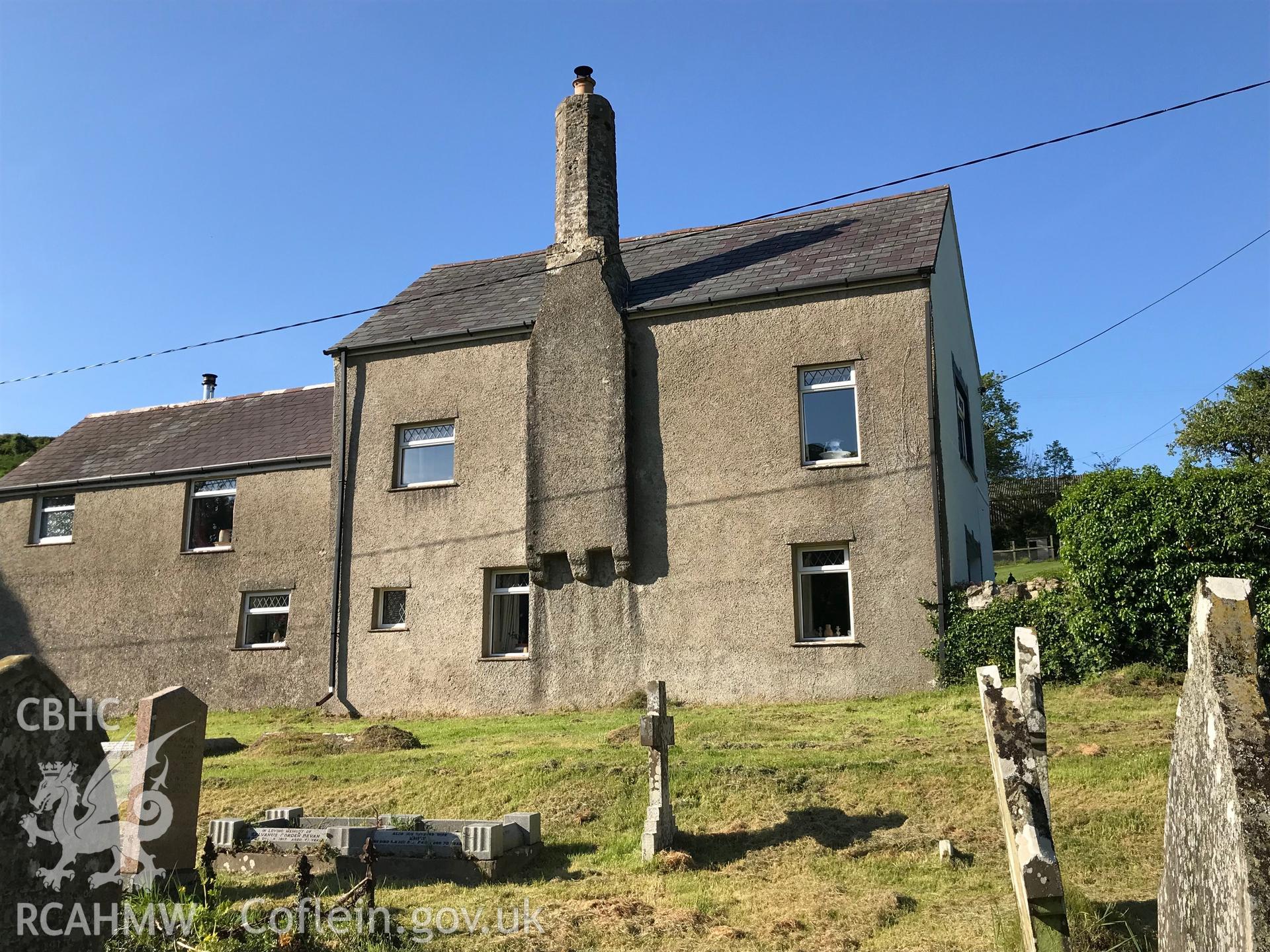 Colour photo showing exterior view of Glebe Farmhouse, Llangennith, taken by Paul R. Davis, 19th May 2018.