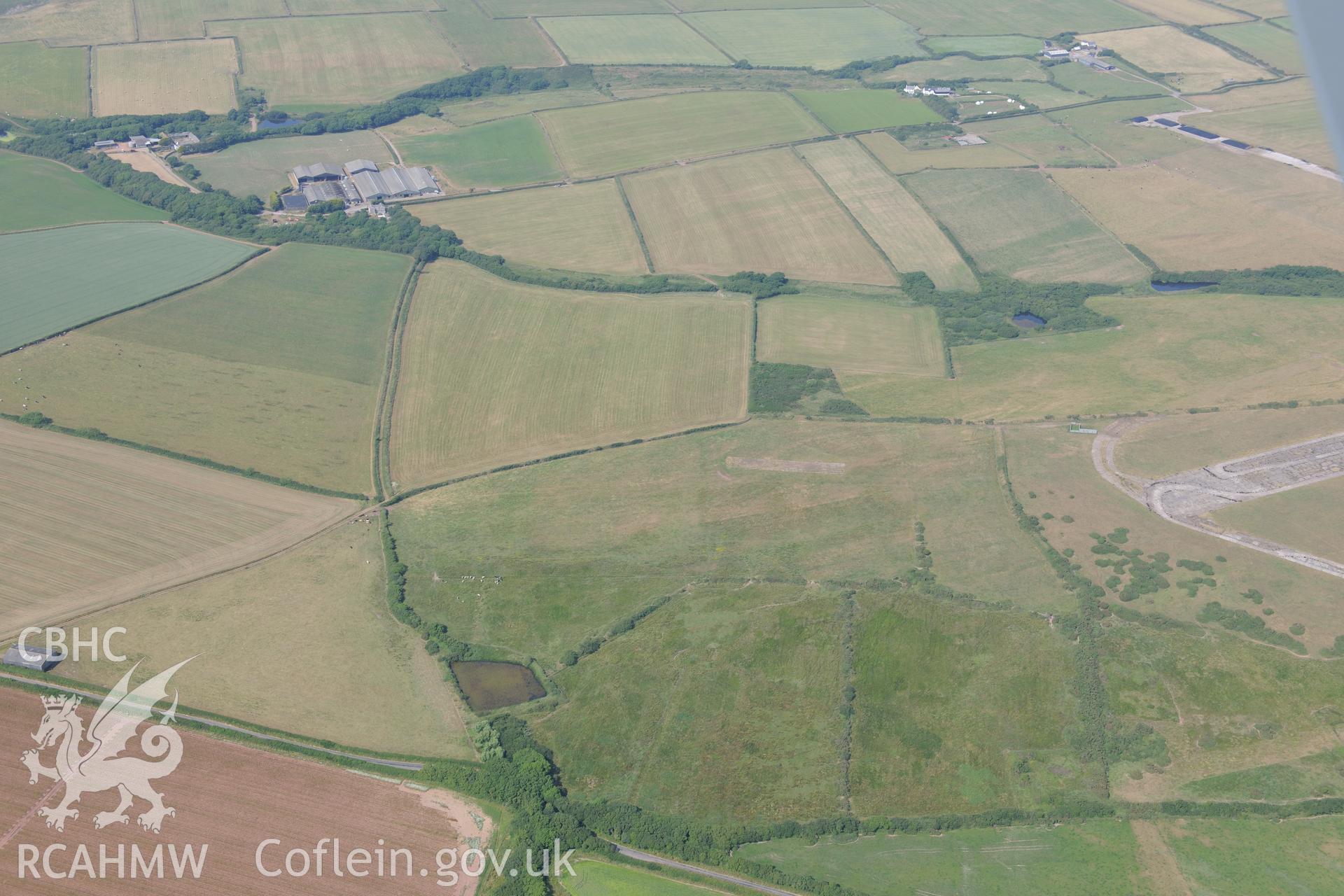 Talbenny Airfield. Oblique aerial photograph taken during the Royal Commission?s programme of archaeological aerial reconnaissance by Toby Driver on 16th July 2013.