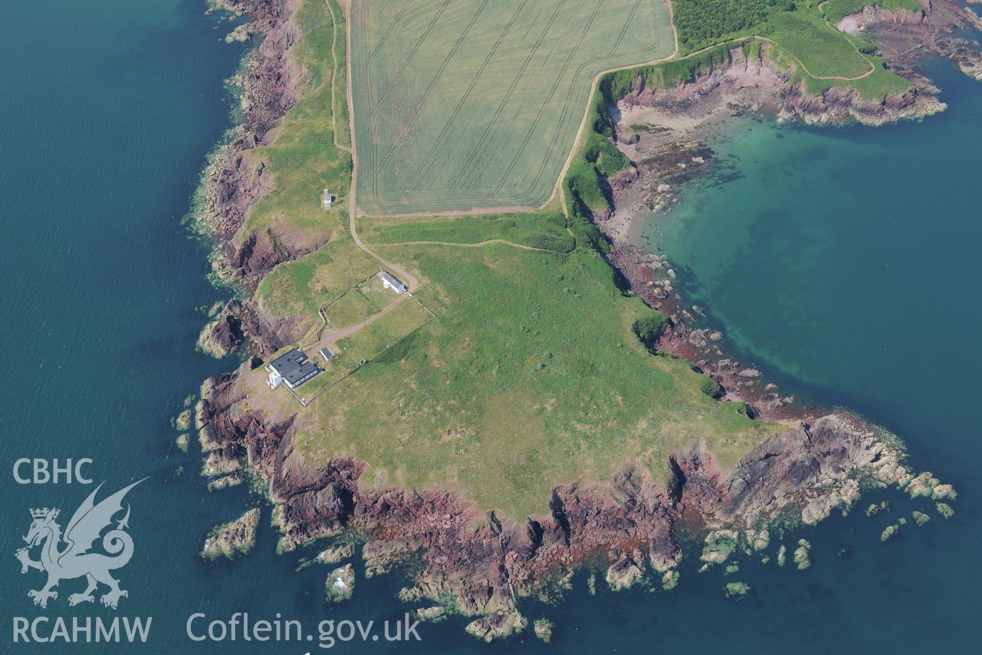 Great Castle Head defended enclosure or promontory fort, St Ishmaels. Oblique aerial photograph taken during the Royal Commission?s programme of archaeological aerial reconnaissance by Toby Driver on 16th July 2013.