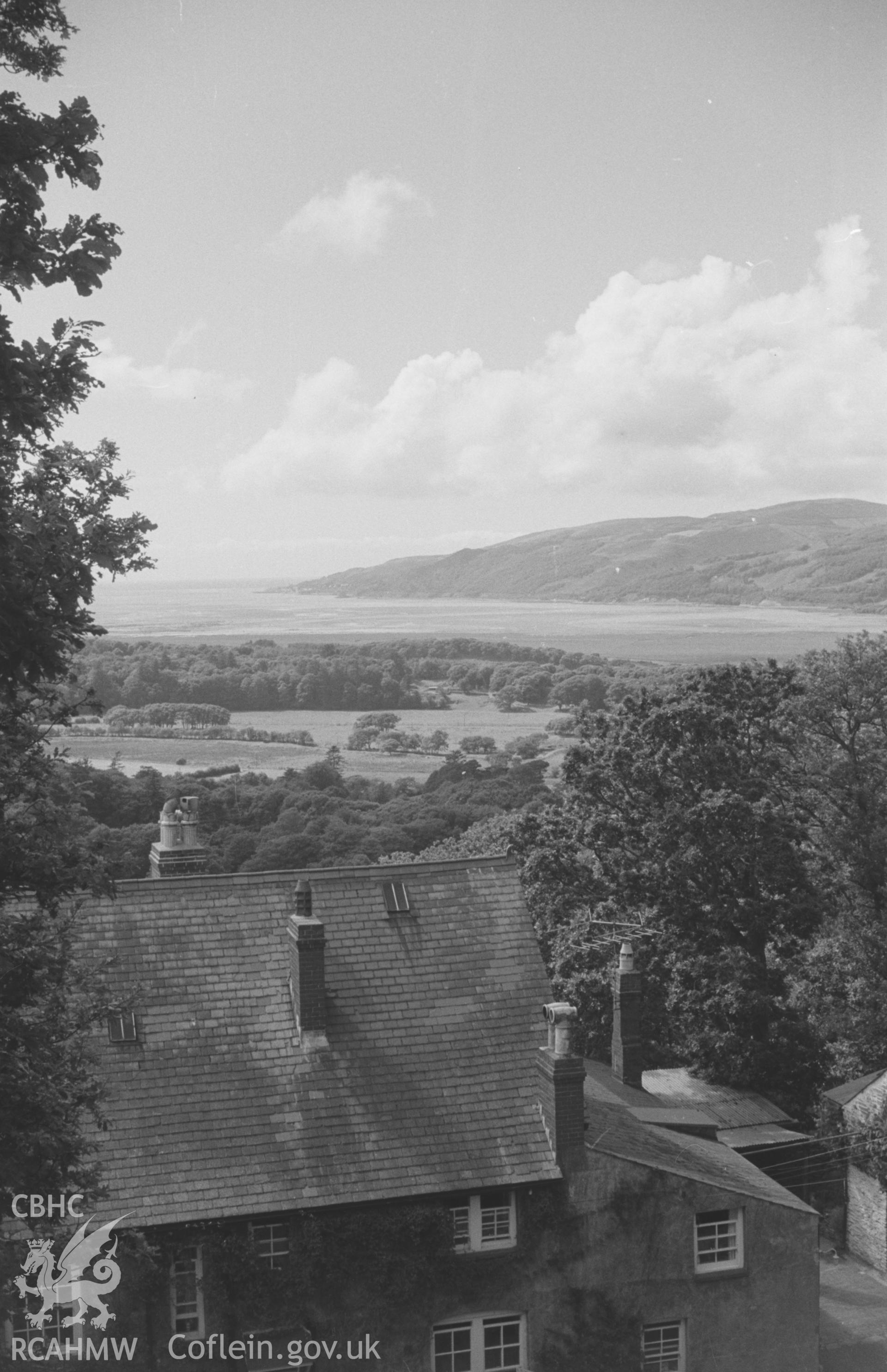 Digital copy of a black and white negative showing Cymerau farmhouse and garden, Eglwysfach, near Machynlleth. Photographed by Arthur O. Chater in August 1965 looking north north west from Grid Reference SN 6963 9626.