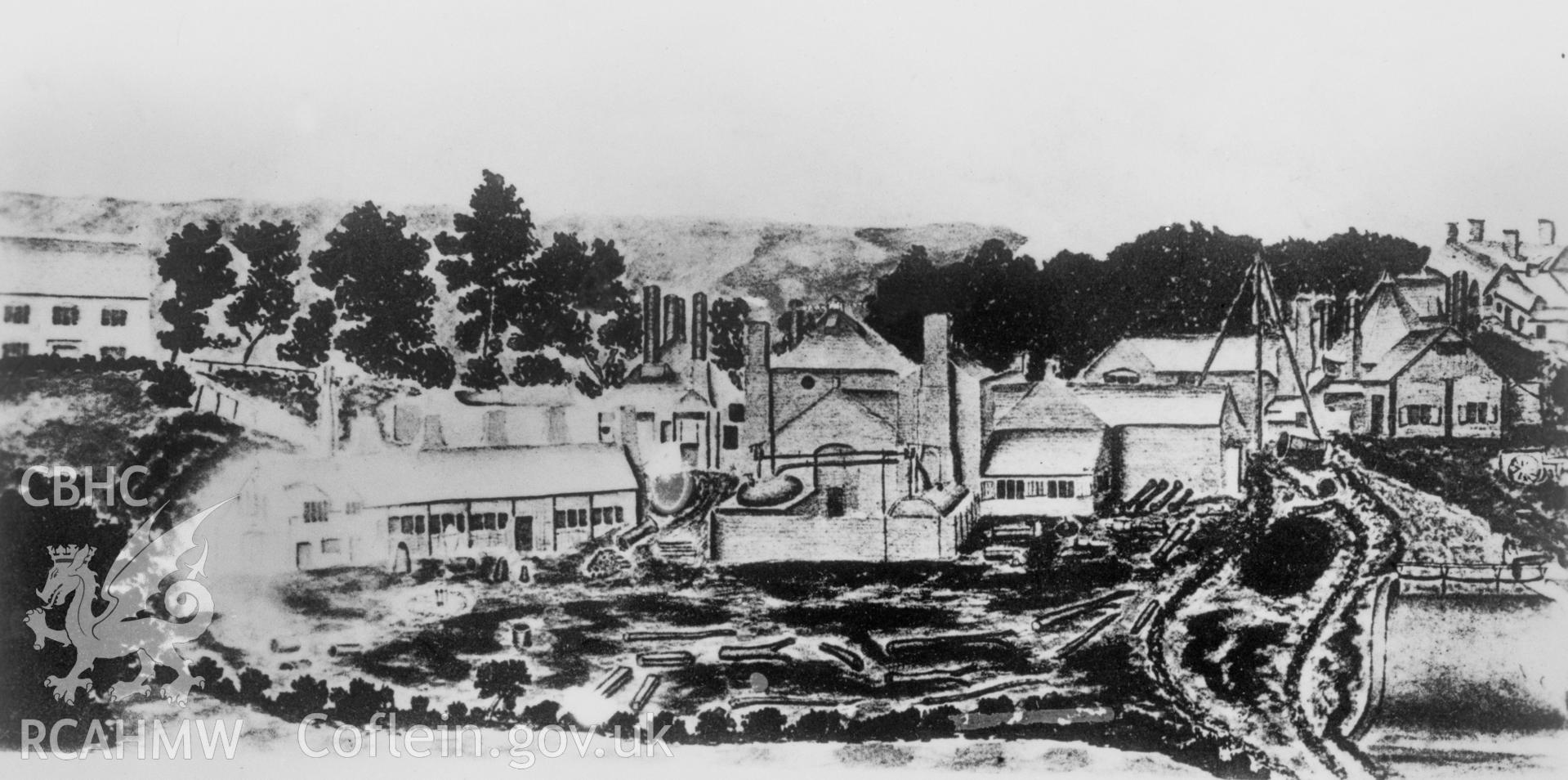 Digital copy of a view of Bersham Ironworks.