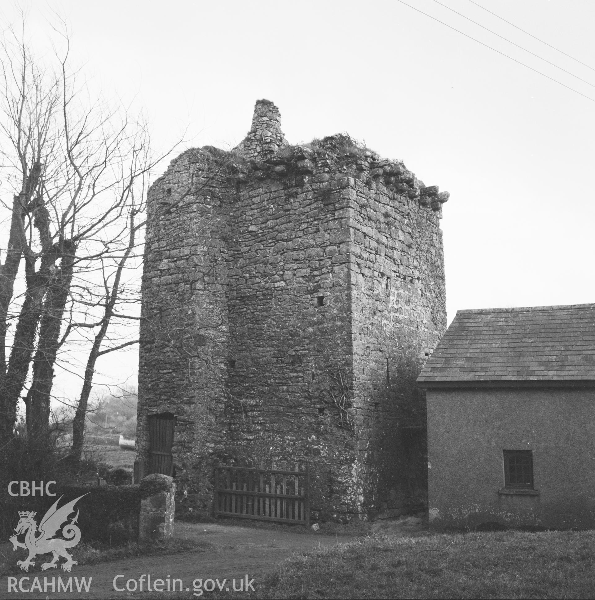 Digital copy of an acetate negative showing Pele Tower, Angle, 1959.