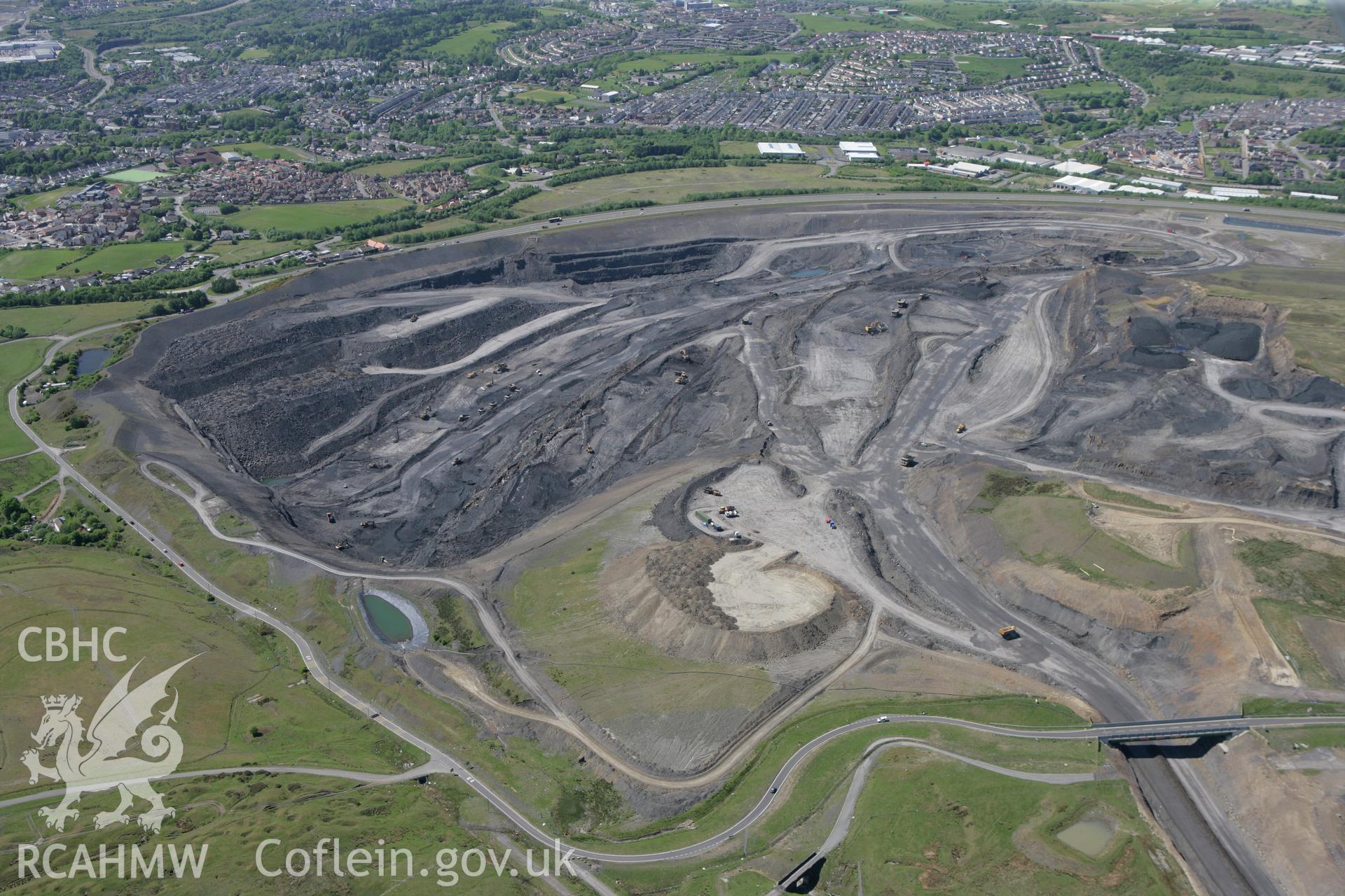 RCAHMW colour oblique photograph of Dowlais Opencast Mine and Tramway, Merthyr Tydfil. Taken by Toby Driver on 24/05/2010.