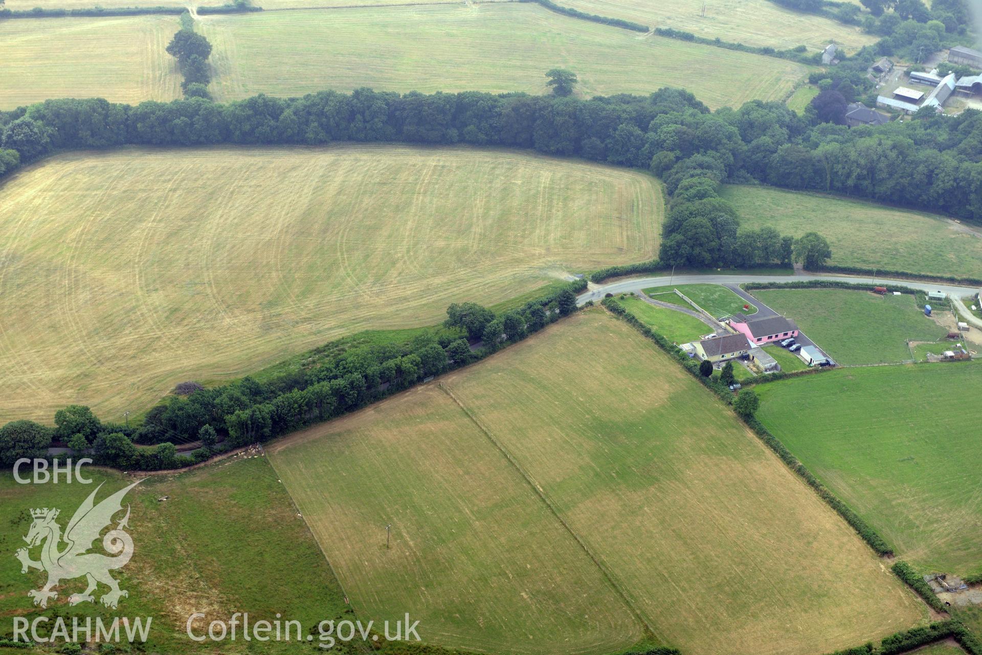 Royal Commission aerial photography of the Roman road west of Carmarthen taken during drought conditions on 22nd July 2013.