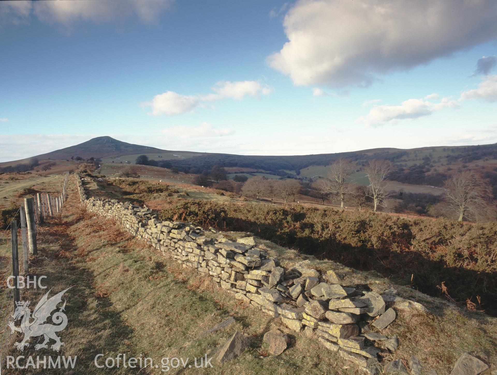 Digital copy of a colour negative showing Sugar Loaf Mountain - a large ditch, part of the enclosure which defined the hunting park of the Lords of Abergavenny.