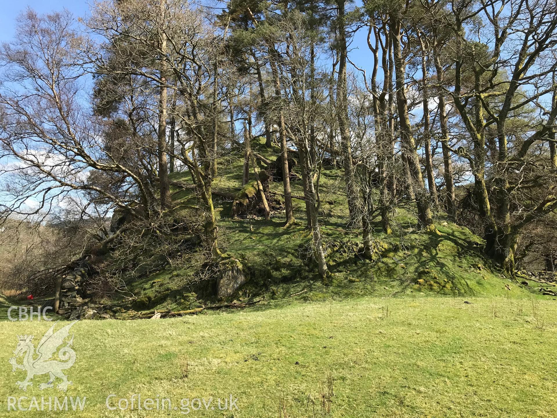 Colour photo showing view of Tomen Castell, Dolwyddelan, taken by Paul R. Davis, 2018.