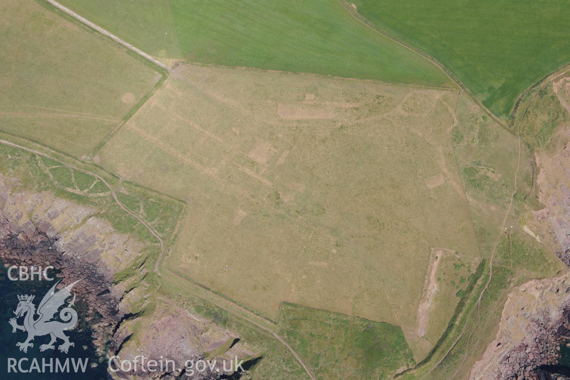 Site of the old Second World War Base the HMS Harrier, with site of associated chapel, Dale. Oblique aerial photograph taken during the Royal Commission?s programme of archaeological aerial reconnaissance by Toby Driver on 16th July 2013.