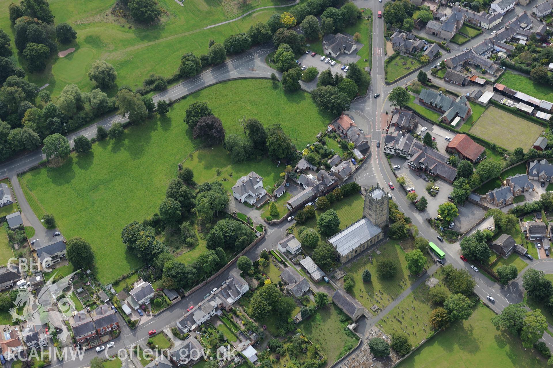 Church of St. Eurgain and St. Peter in the village of Northop, near Connah's Quay. Oblique aerial photograph taken during the Royal Commission's programme of archaeological aerial reconnaissance by Toby Driver on 11th September 2015.