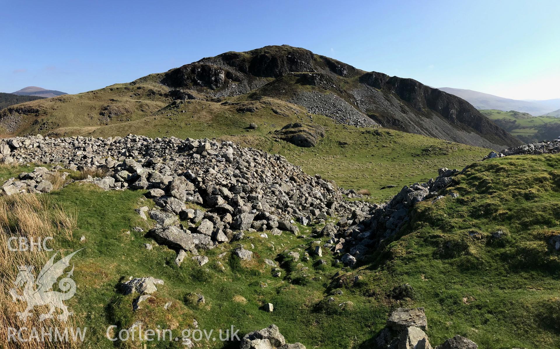 Colour photograph of Craig-yr-Aderyn hillfort, west of Abergynolwyn, between Dolgellau and Tywyn, taken by Paul R. Davis on 28th March 2019.