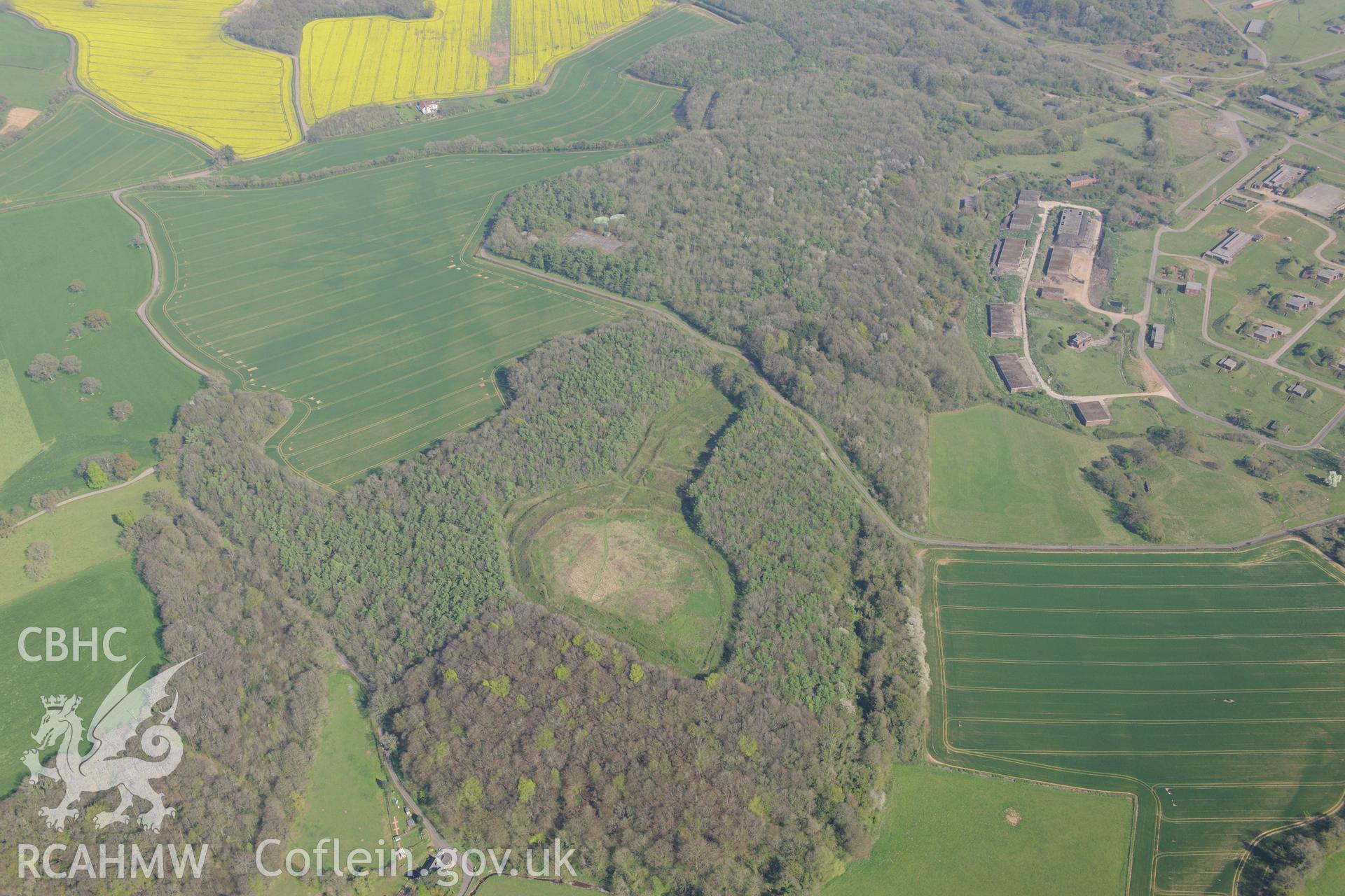 Llanmelin Wood Hillfort. Oblique aerial photograph taken during the Royal Commission's programme of archaeological aerial reconnaissance by Toby Driver on 21st April 2015