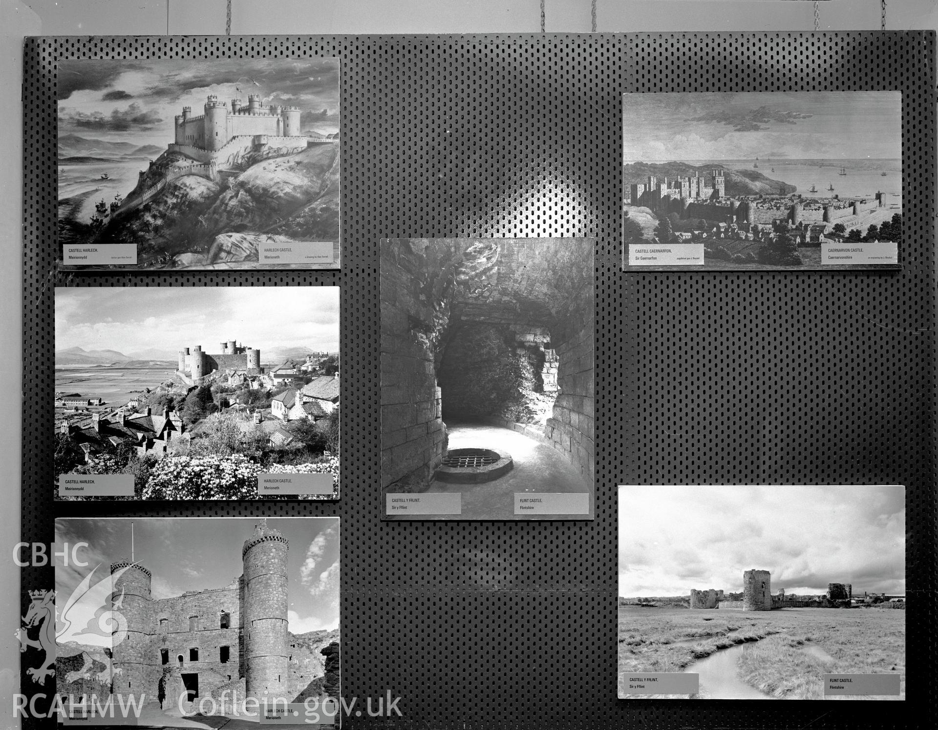 Digital copy of a black and white negative showing Ancient Monuments Exhibition, Welsh Tourer, Vivian Art Gallery, Swansea. From Cadw Monuments in Care Collection.