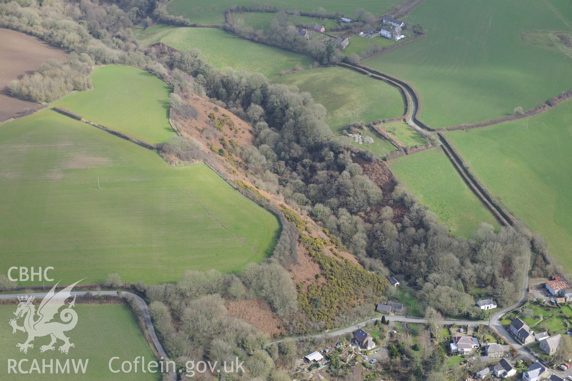 St. Mynno, David and Andrew's Church, Moylegrove, near Cardigan. Oblique aerial photograph taken during the Royal Commission's programme of archaeological aerial reconnaissance by Toby Driver on 13th March 2015.