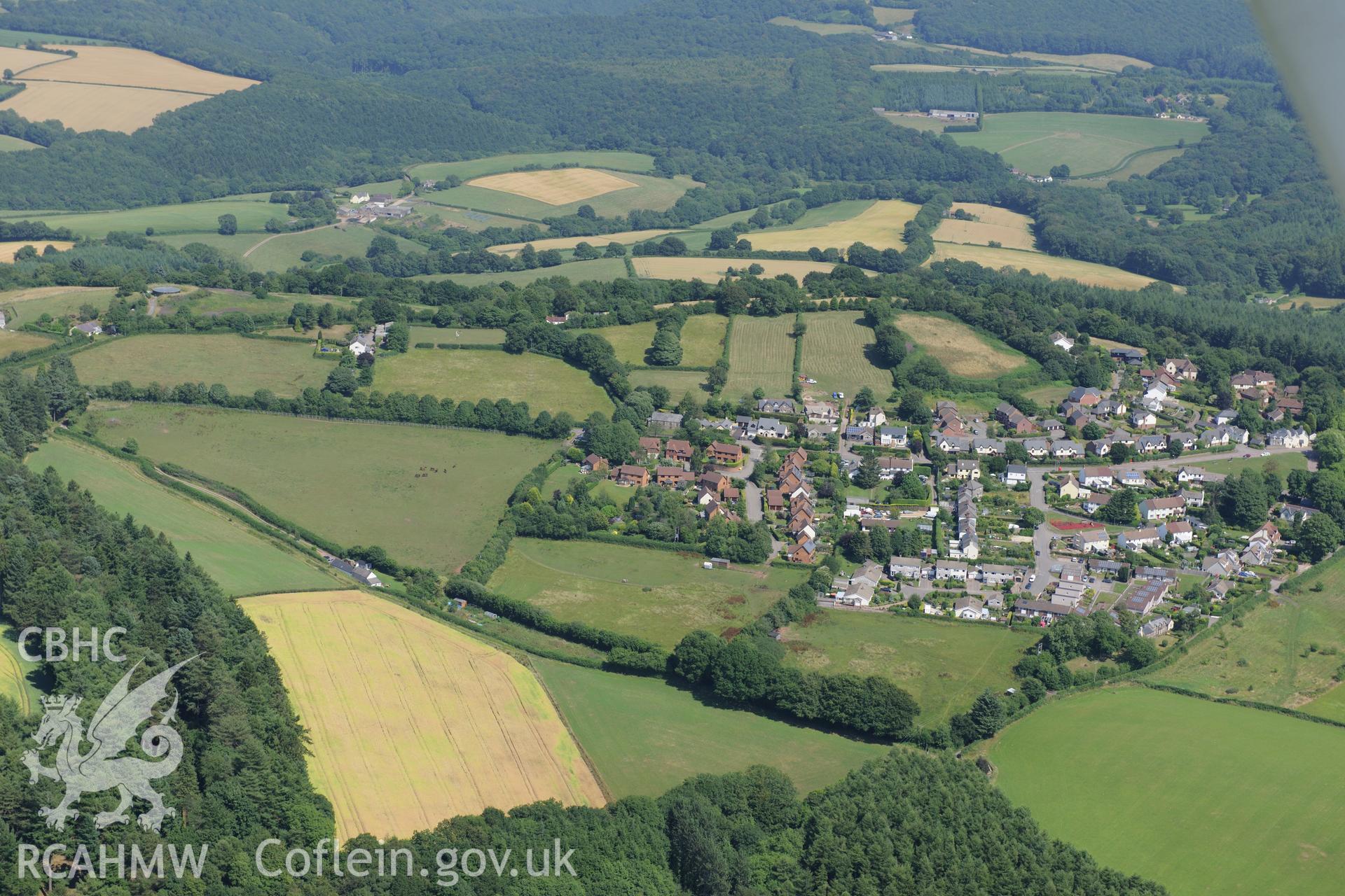 The village of Devauden, Monmouthshire. Oblique aerial photograph taken during the Royal Commission?s programme of archaeological aerial reconnaissance by Toby Driver on 1st August 2013.
