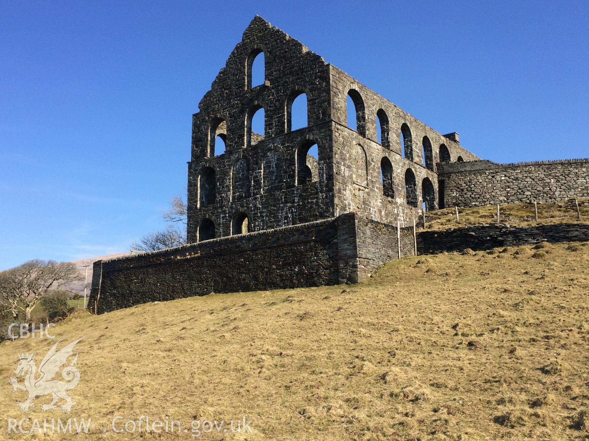 Photo showing view of Cwm Ystradllyn slate mill, taken by Paul R. Davis, February 2018.