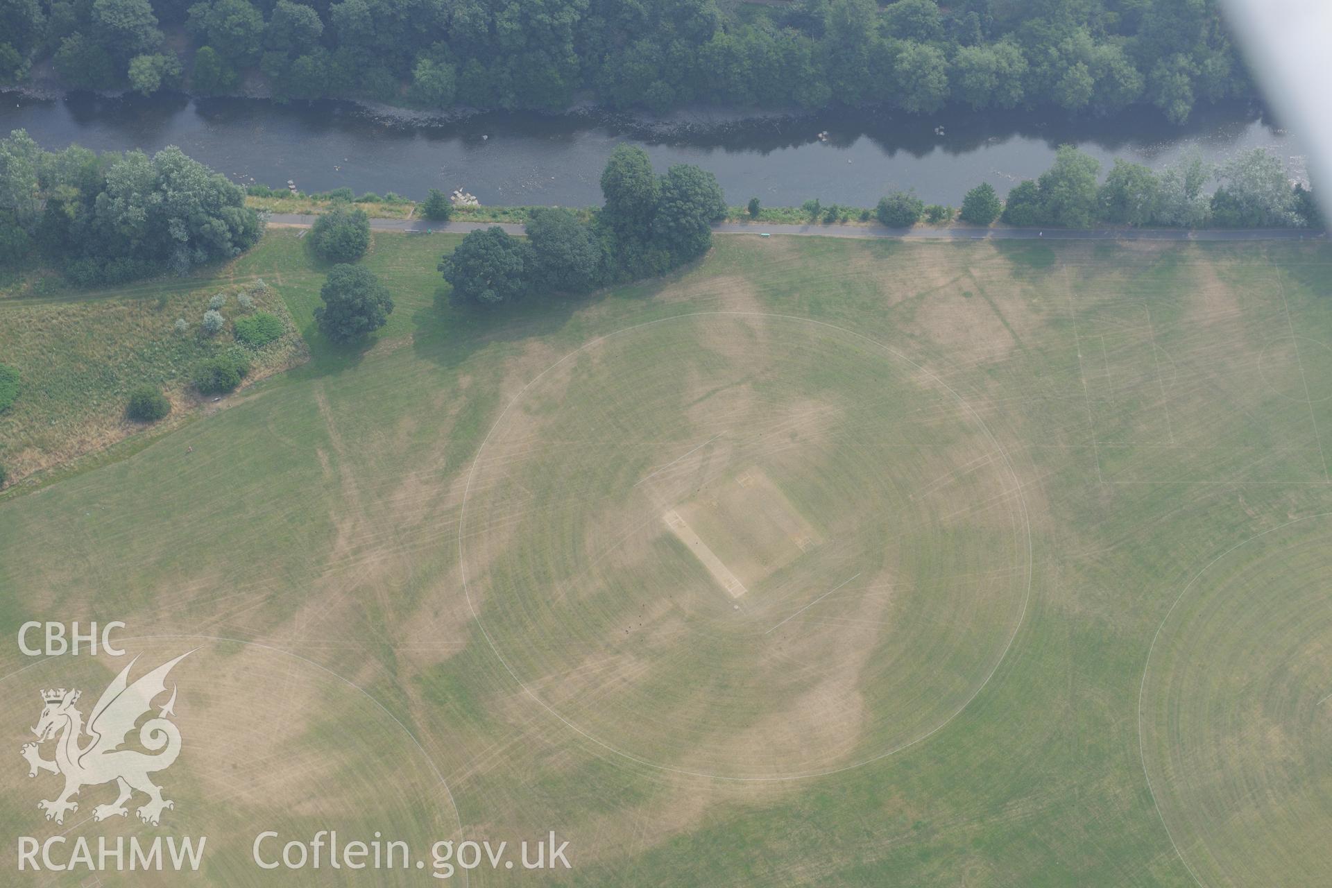 Royal Commission aerial photography of parchmarks in Pontcanna Fields recorded during drought conditions on 22nd July 2013.