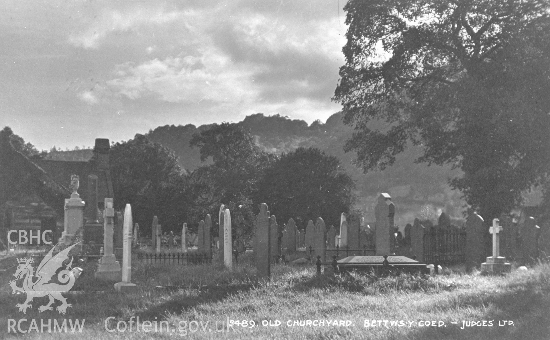 Digital copy of a Judges Postcard view of the Old Churchyard, Bettws y Coed.