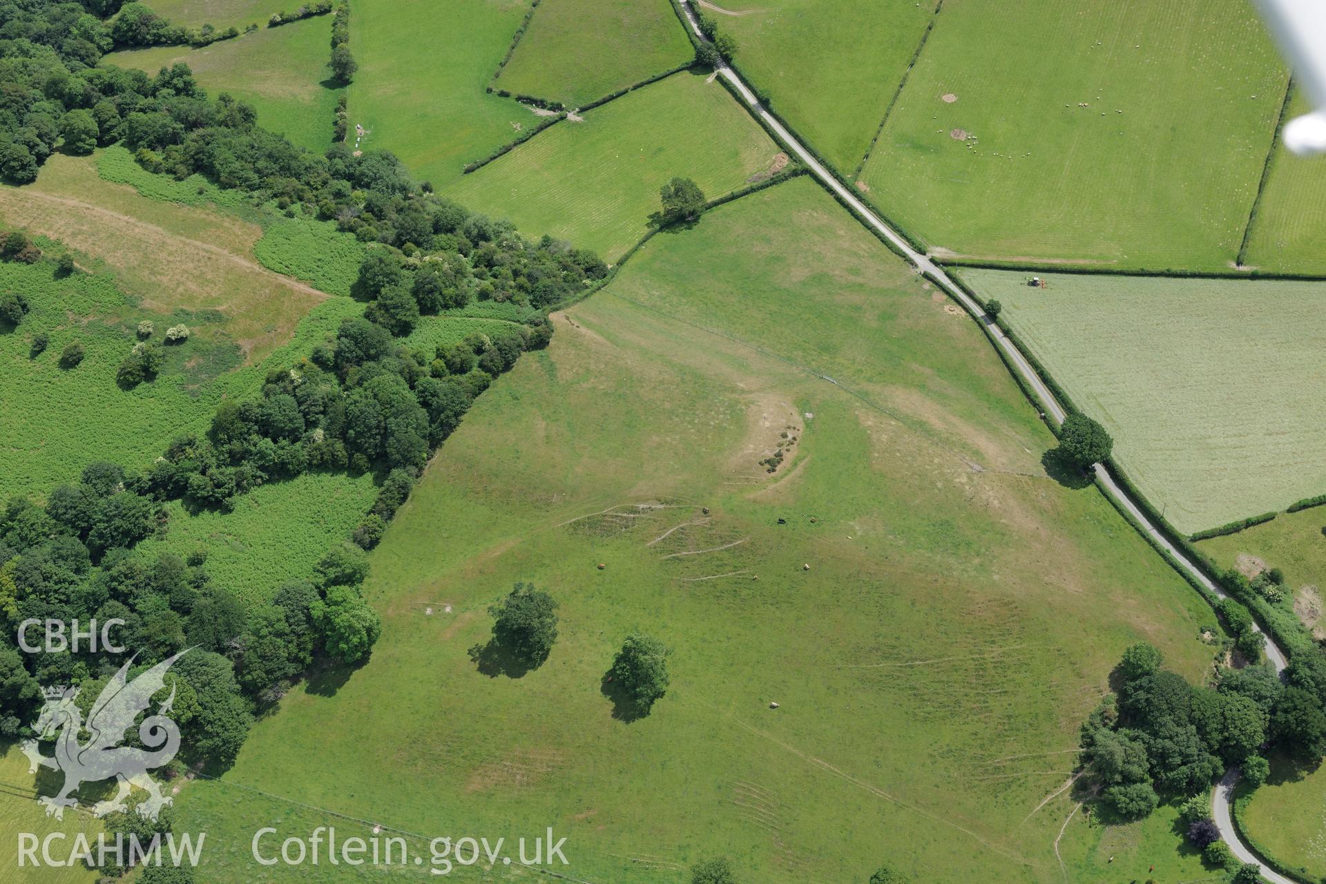 Ffridd Faldwyn hillfort, Montgomery. Oblique aerial photograph taken during the Royal Commission's programme of archaeological aerial reconnaissance by Toby Driver on 30th June 2015.